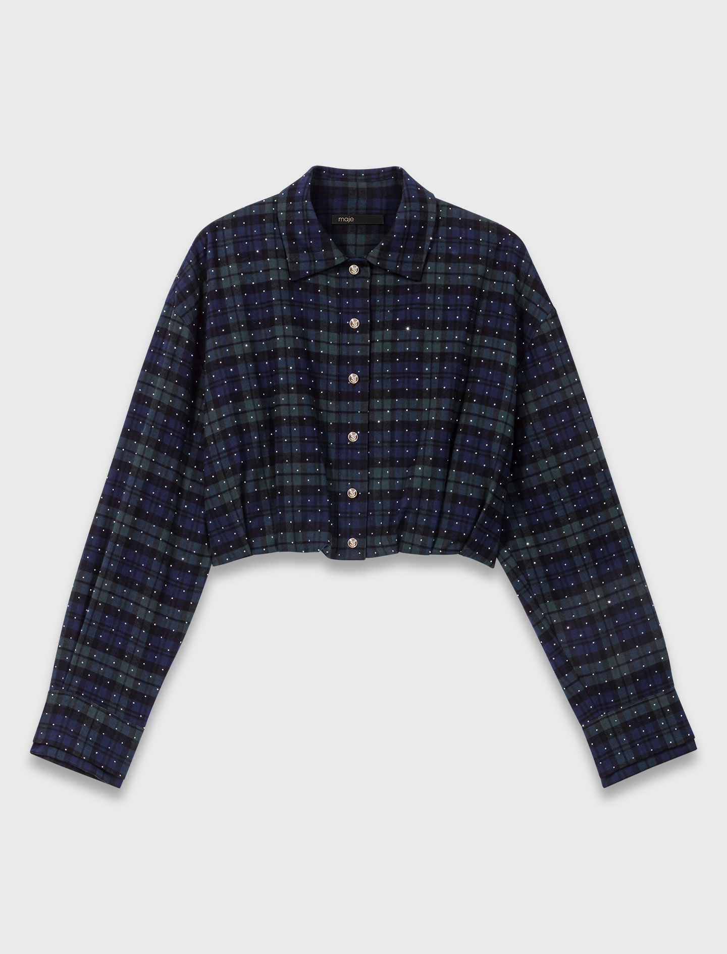 Checked rhinestone cropped shirt - Blue