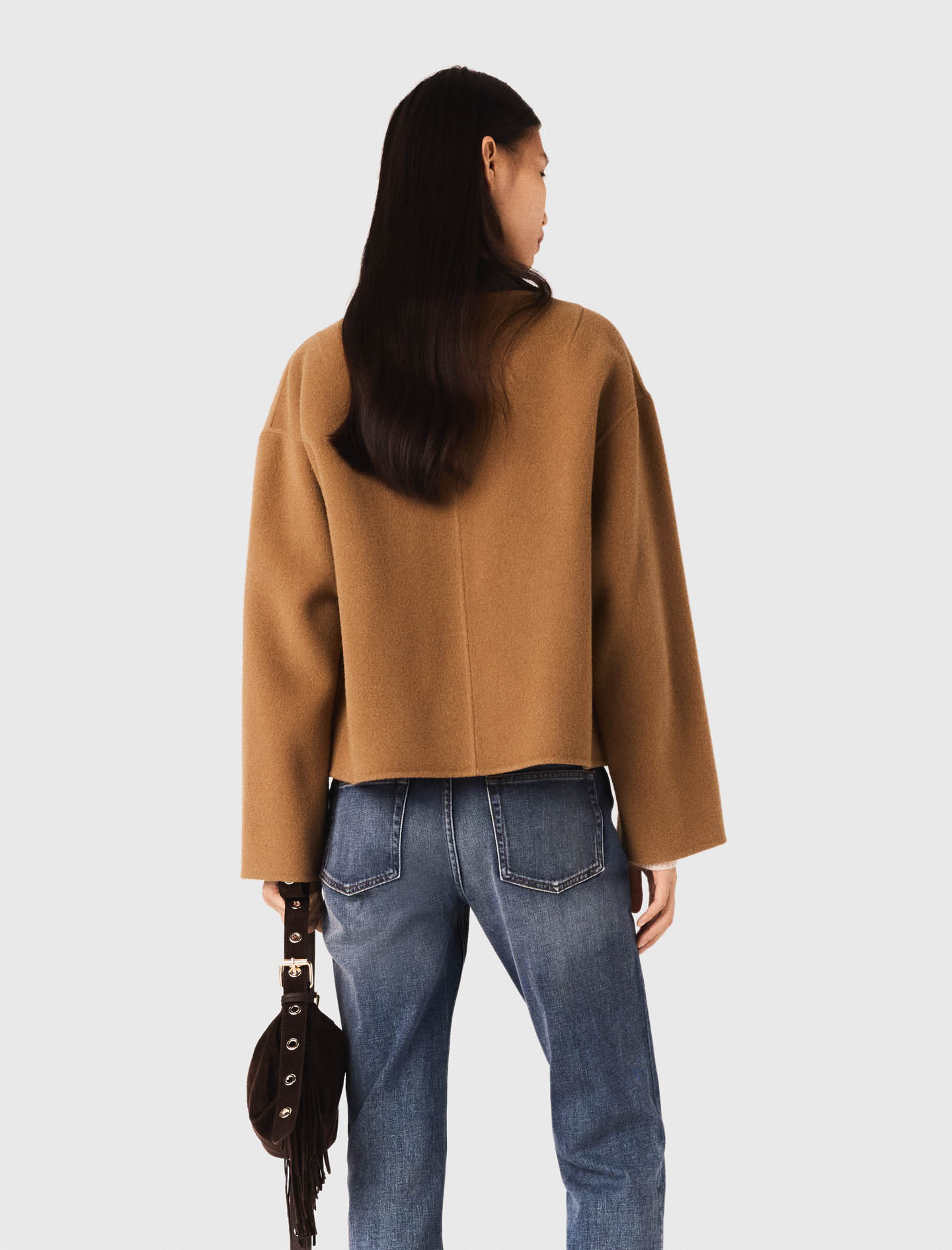 Double faced coat with leather - Camel