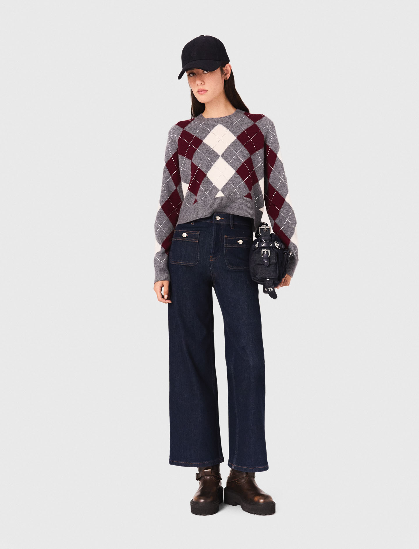 Argyle crop jumper - Ecru