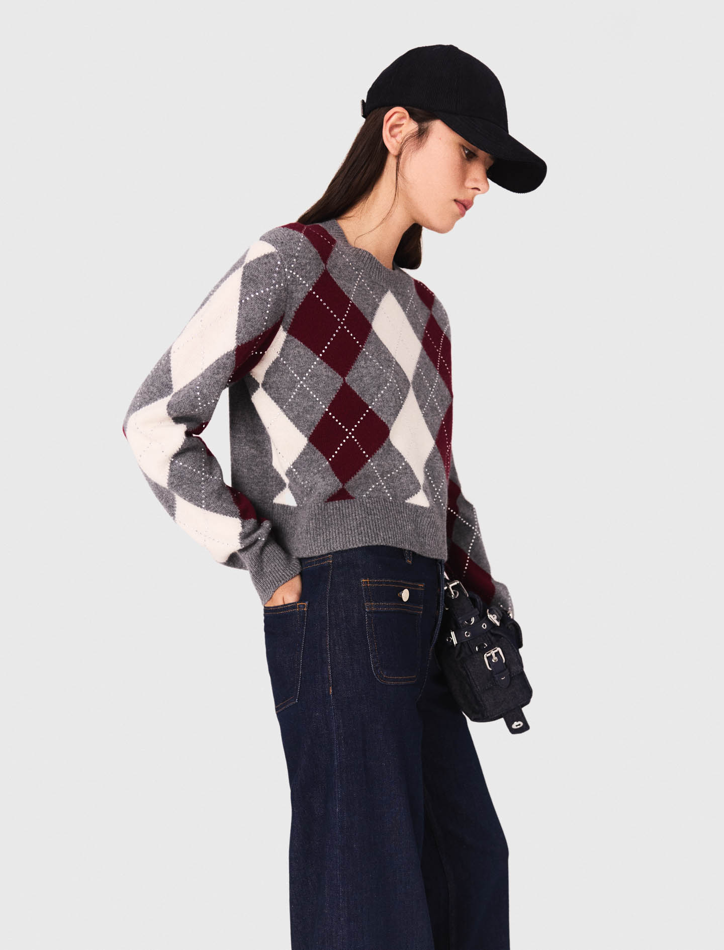 Argyle crop jumper - Ecru