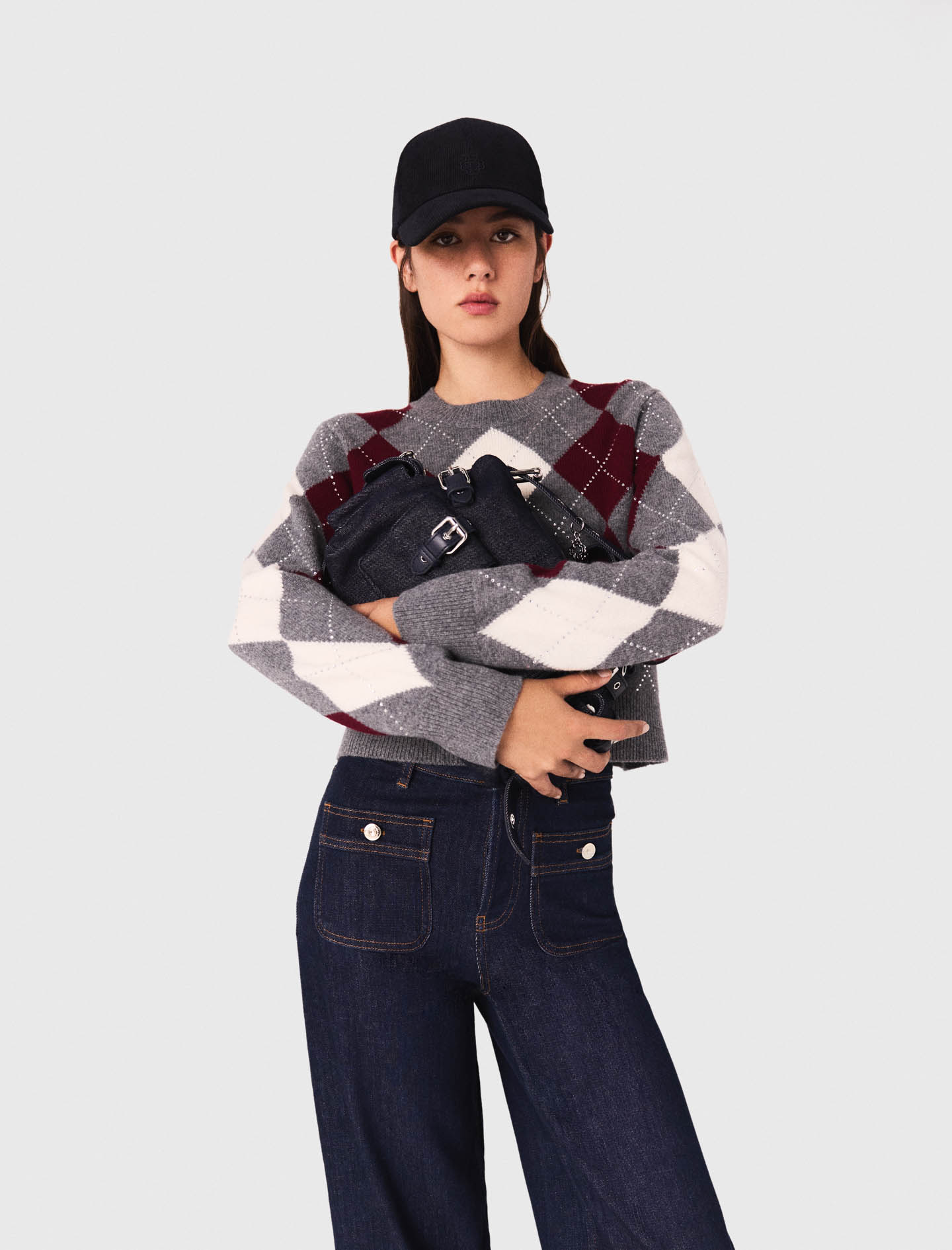Argyle crop jumper - Ecru
