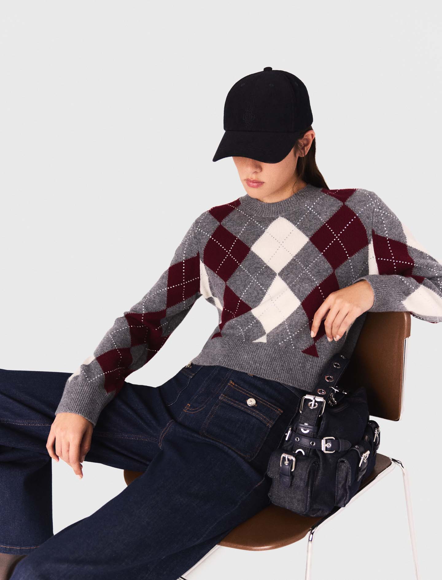 Argyle crop jumper - Ecru