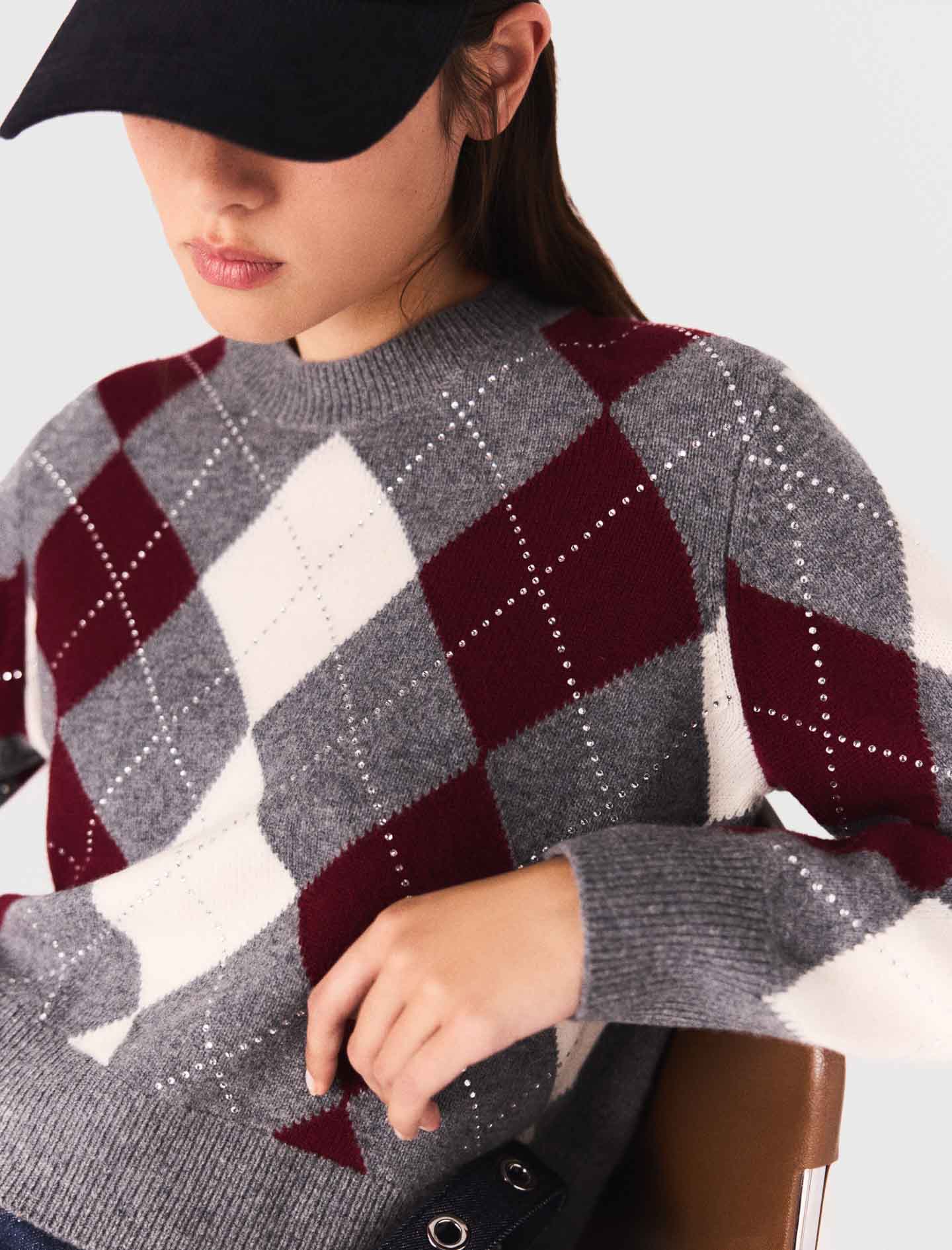 Argyle crop jumper - Ecru