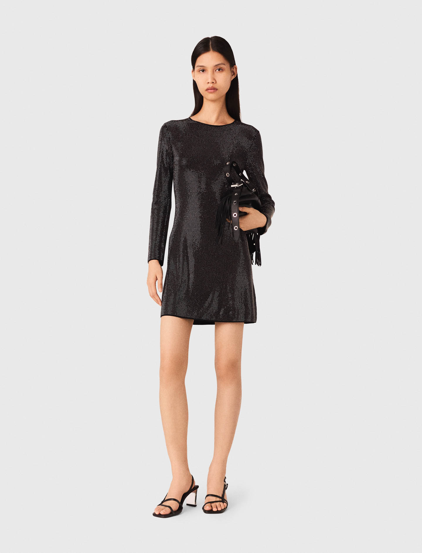 Short rhinestone knit dress - Black