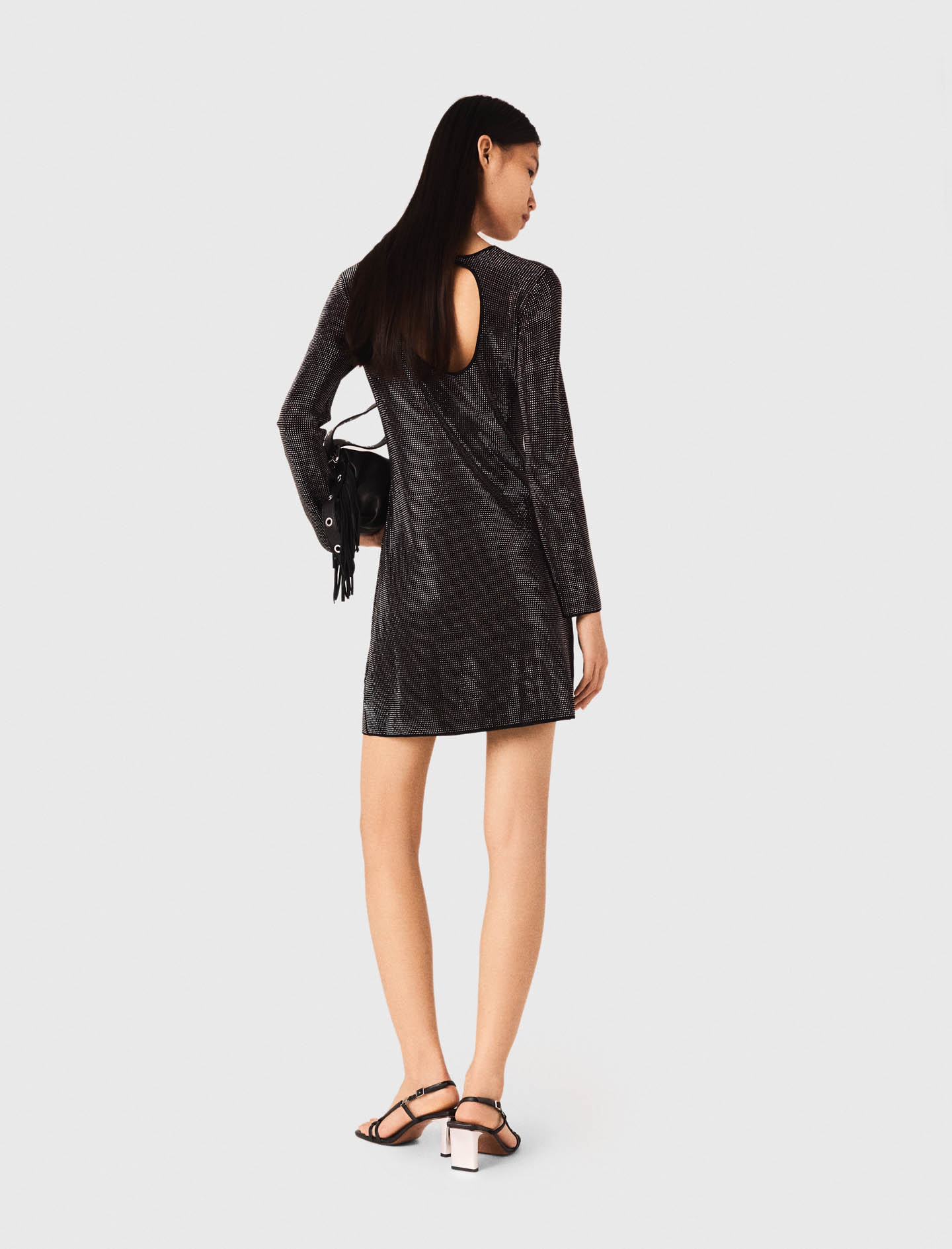 Short rhinestone knit dress - Black