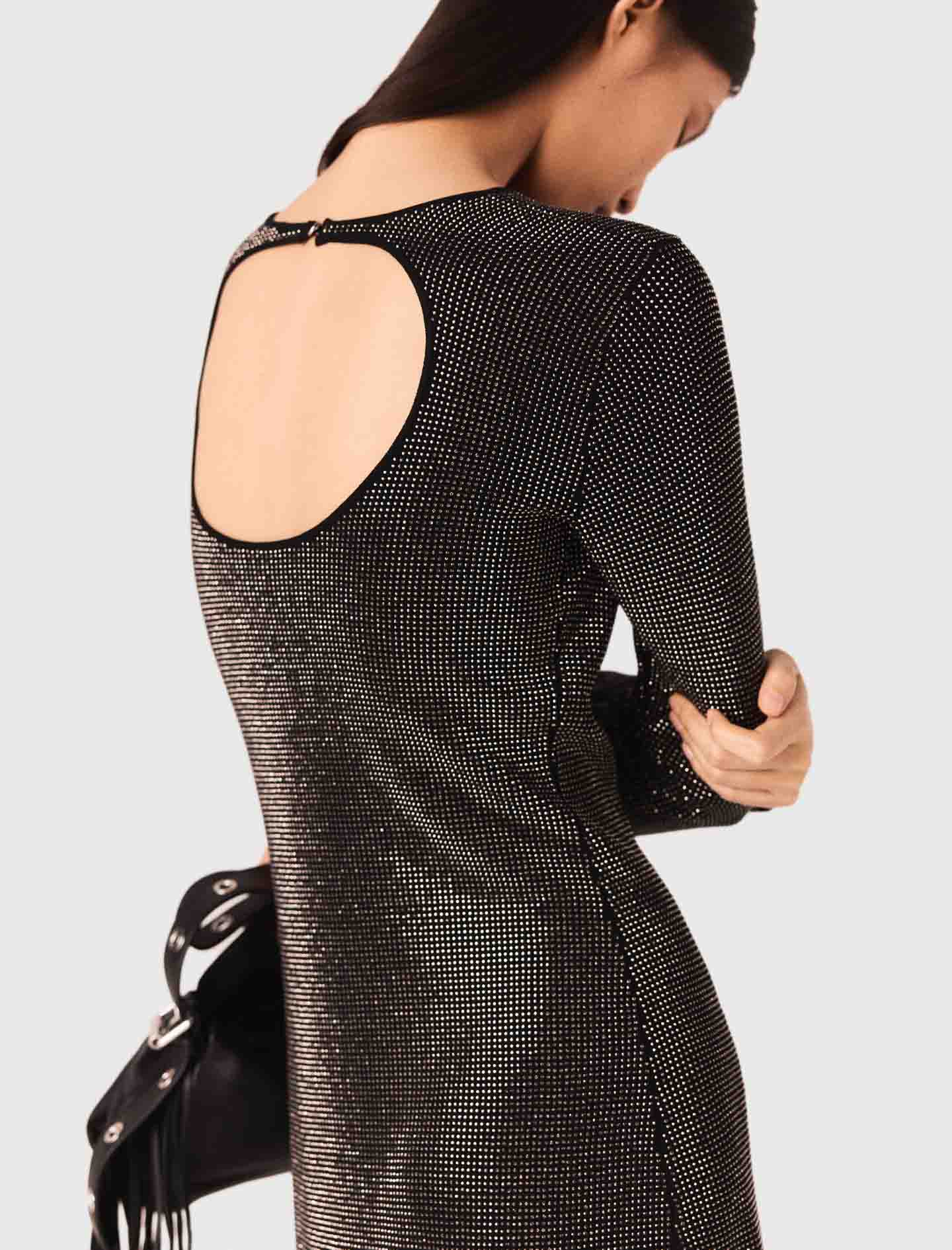 Short rhinestone knit dress - Black