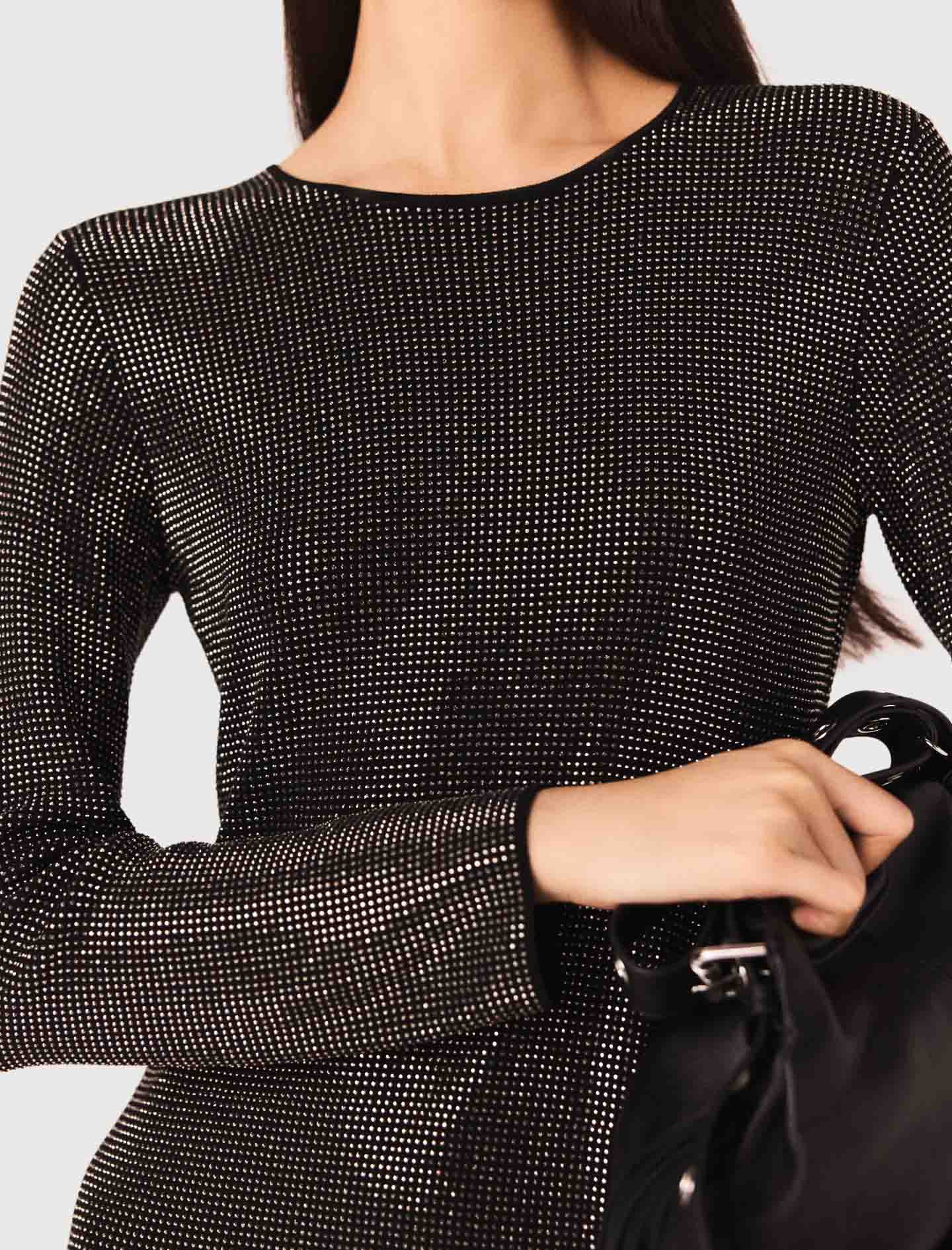 Short rhinestone knit dress - Black