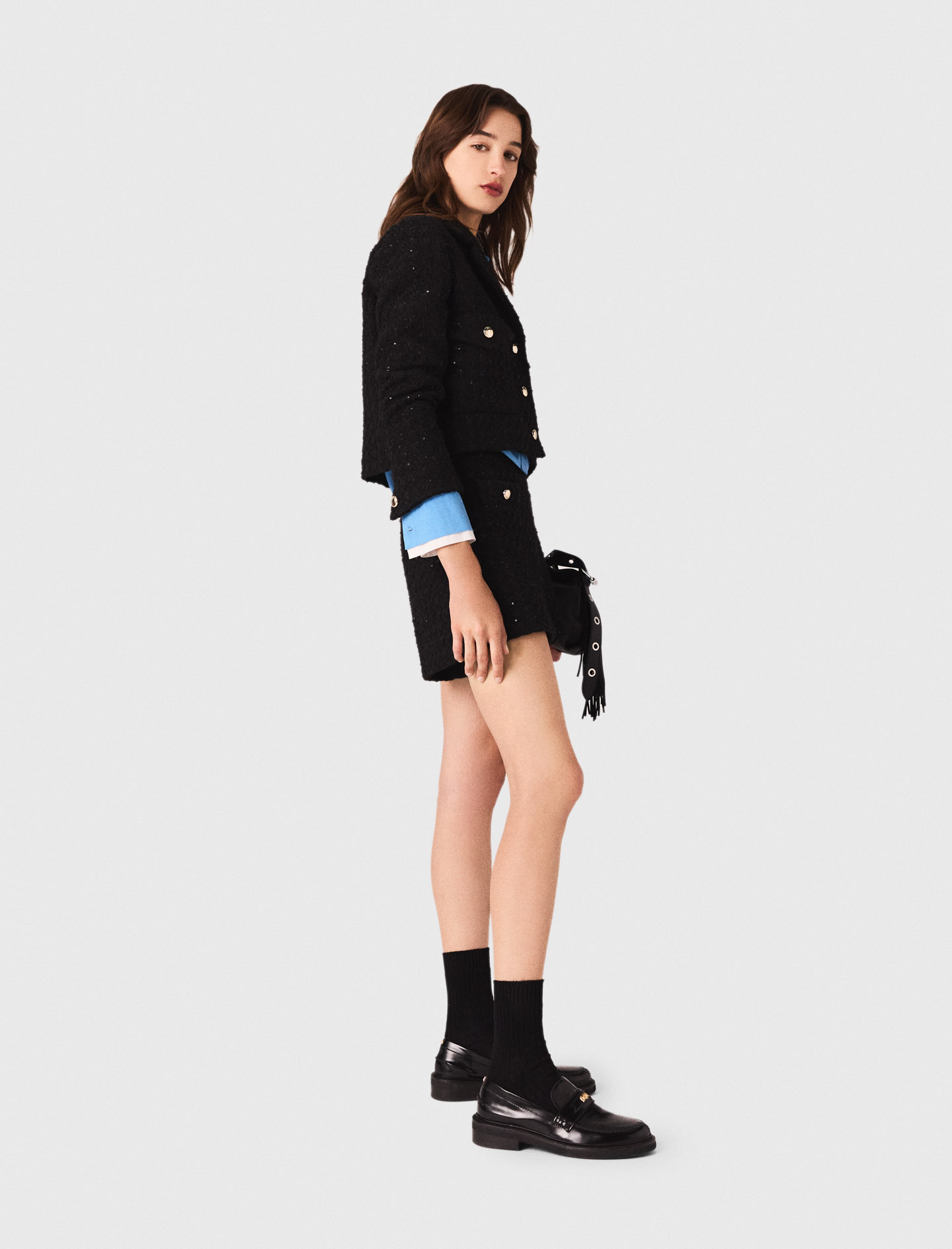 Short rhinestone tweed jacket - Black