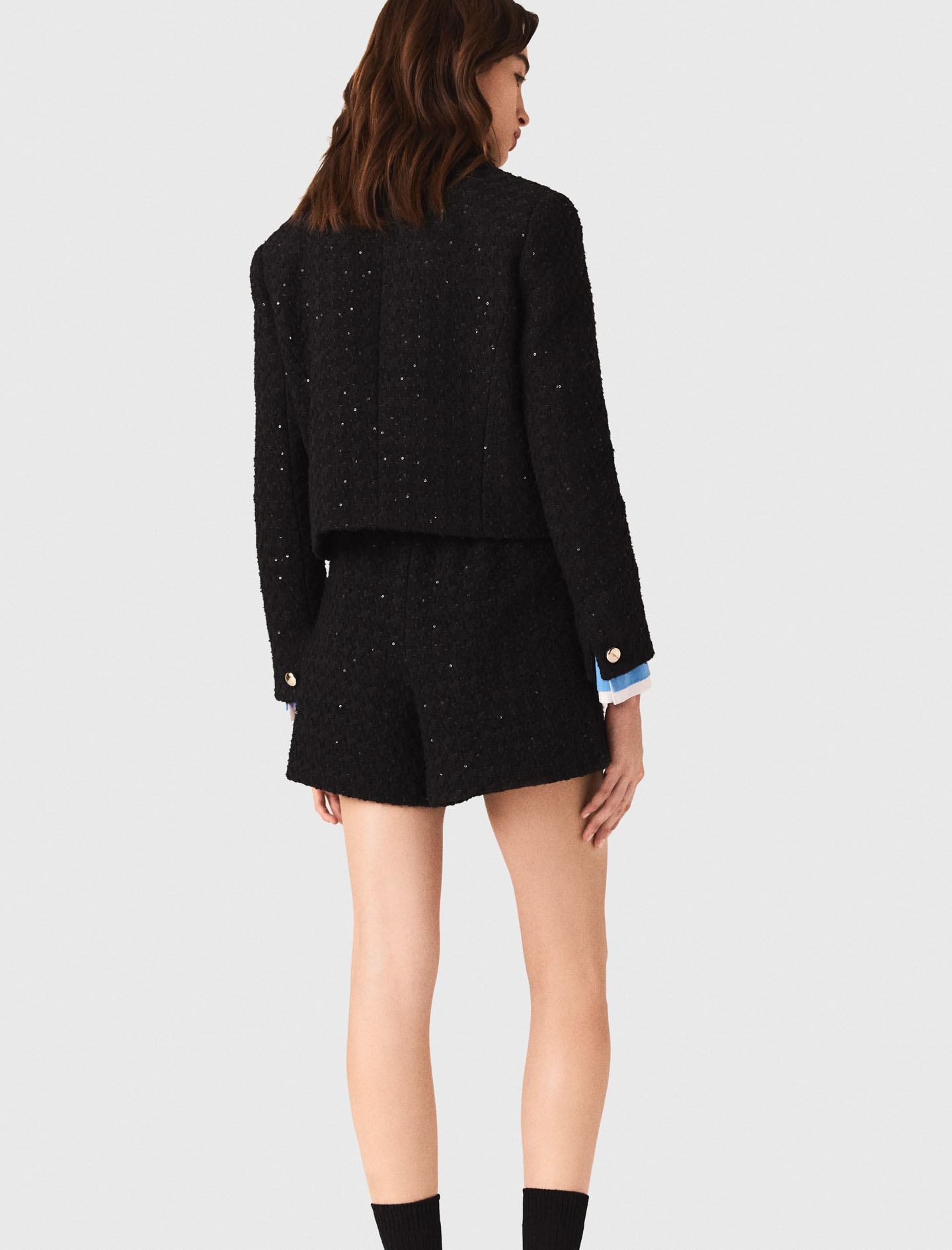 Short rhinestone tweed jacket - Black