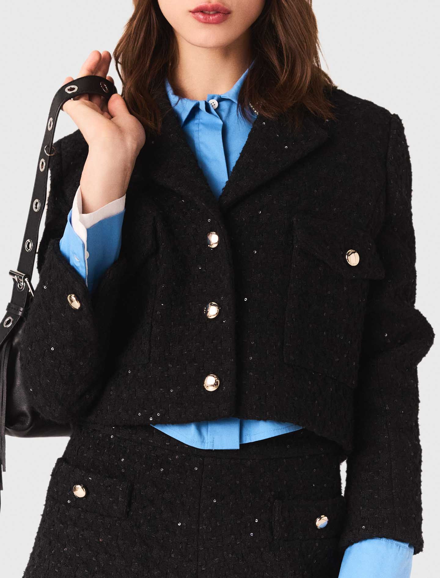 Short rhinestone tweed jacket - Black