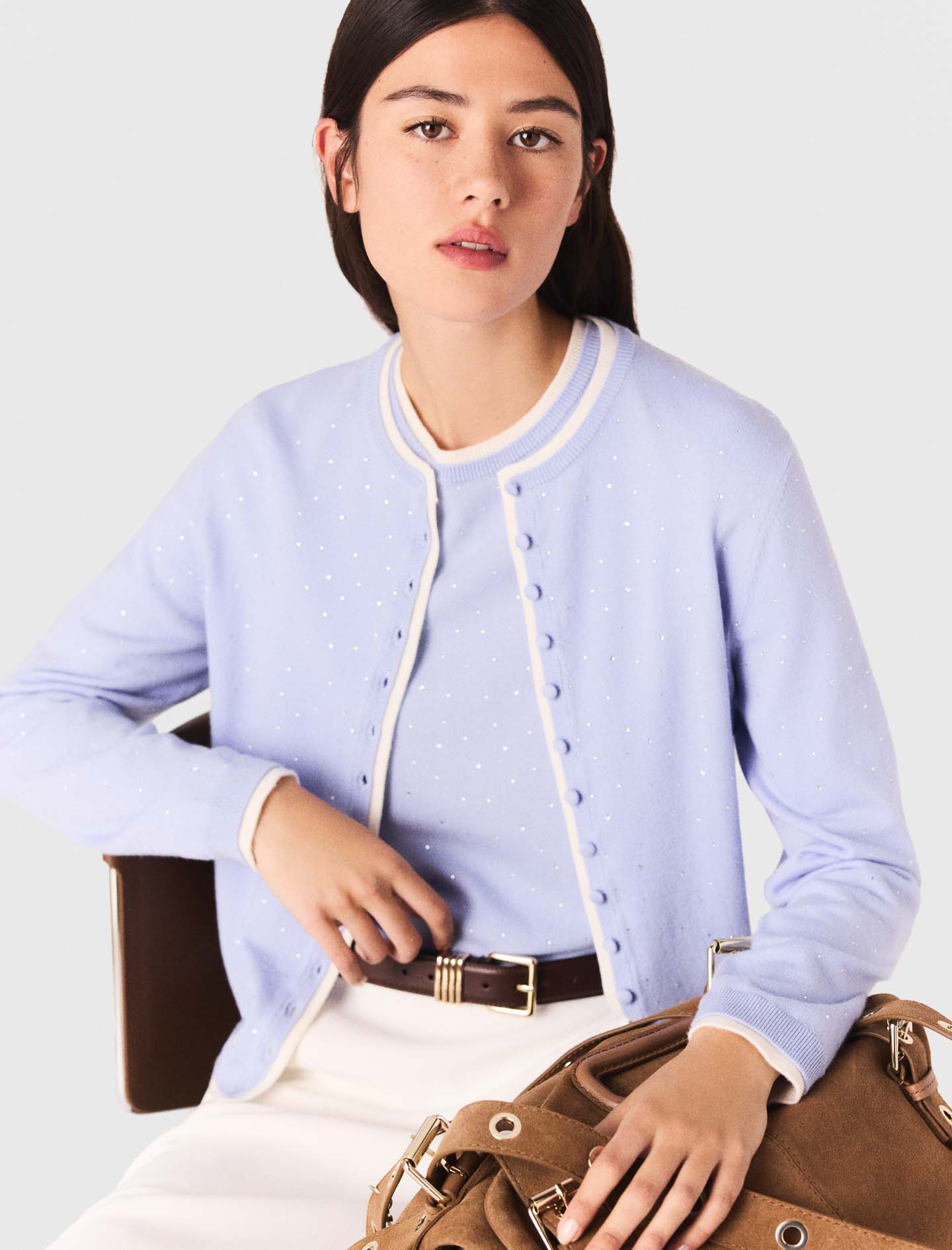100% wool cardigan with rhinestones - Blue