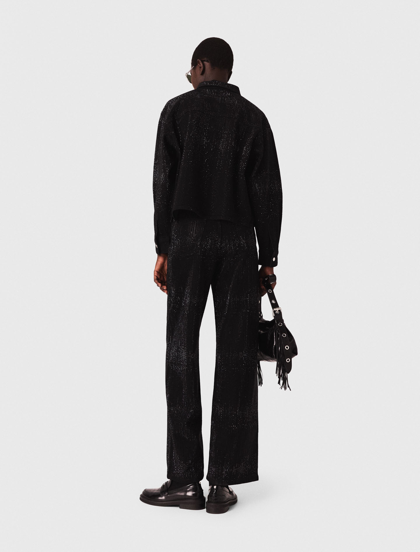 Rhinestone denim shirt - Black
