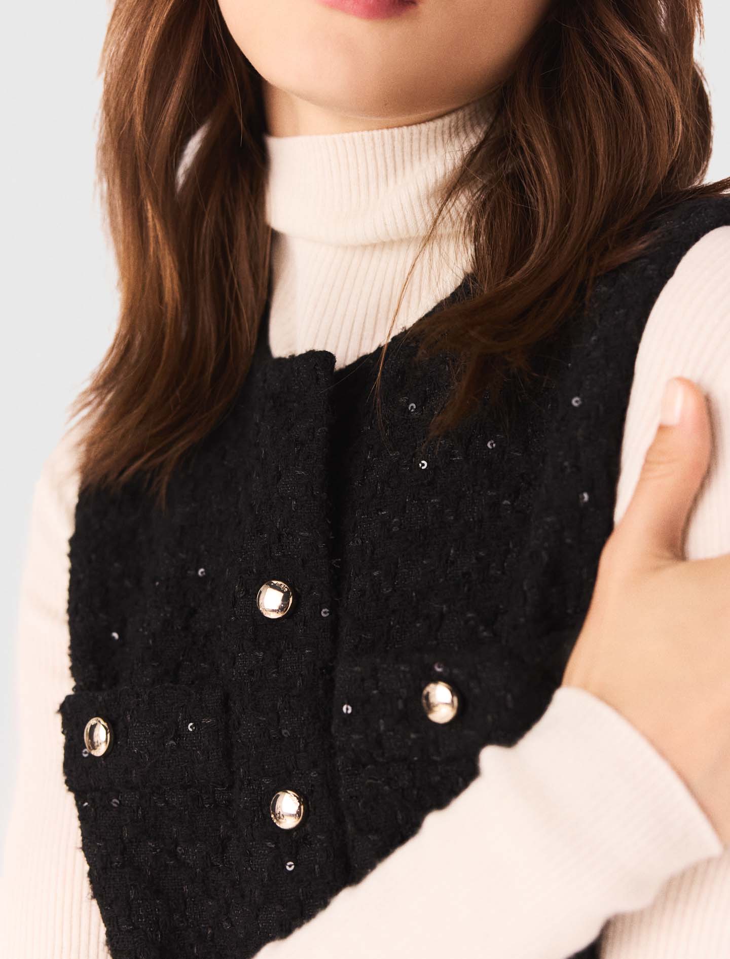 Tweed playsuit with rhinestones - Black