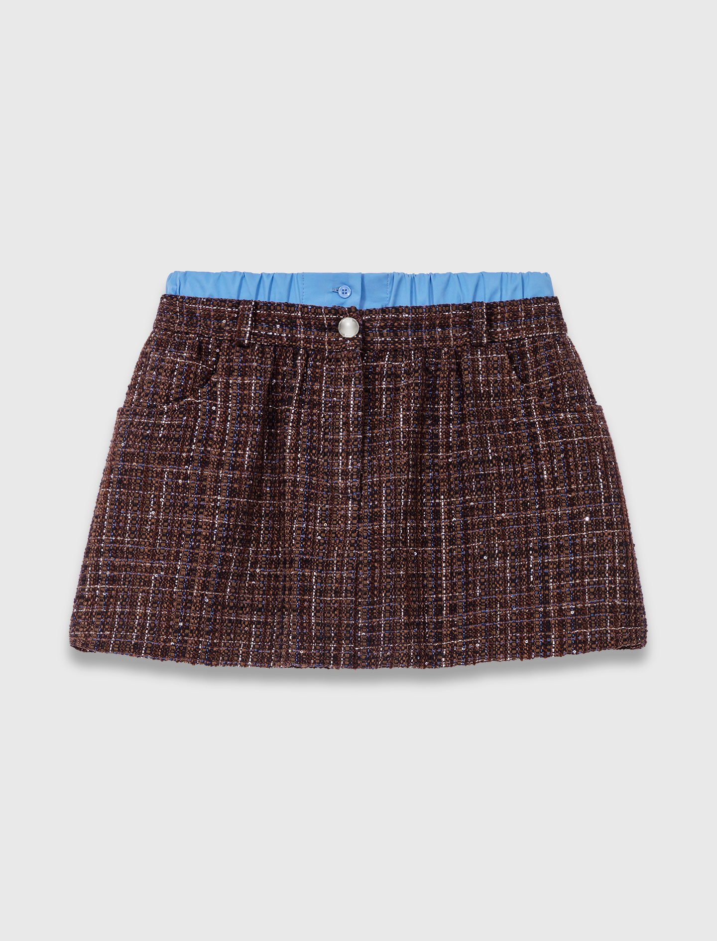 Tweed shorts with elasticated waistband - Brown