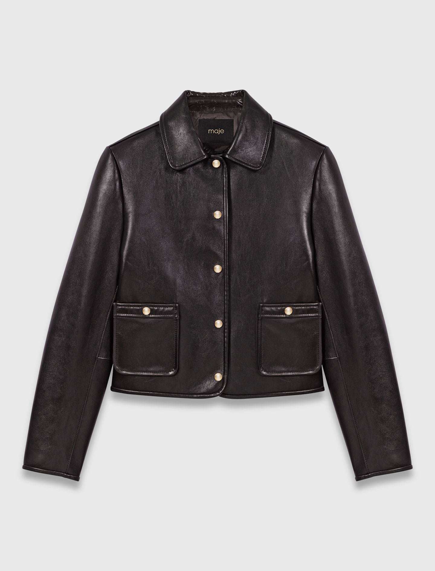 Leather cropped jacket - Black