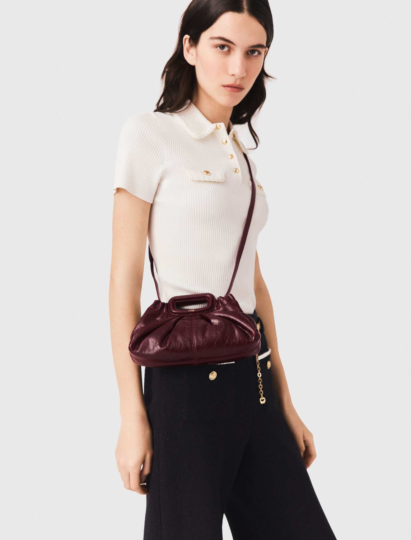 Crackled leather mini clutch - Bordeaux