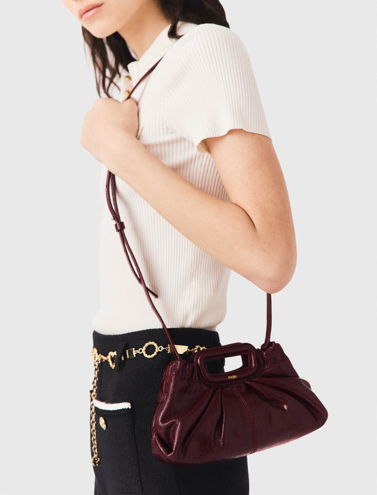 Crackled leather mini clutch - Bordeaux