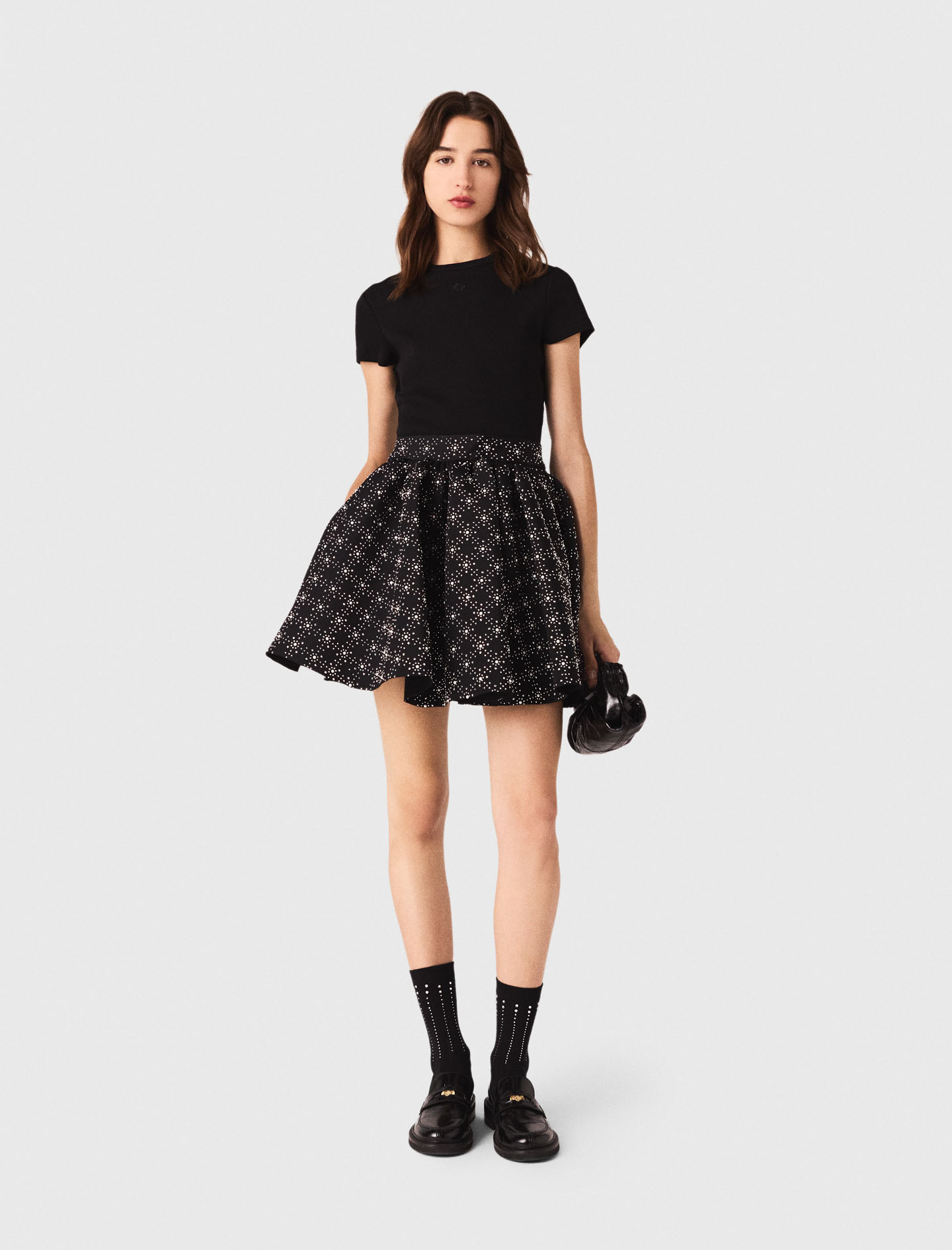 Pearl and rhinestone skater skirt - Black