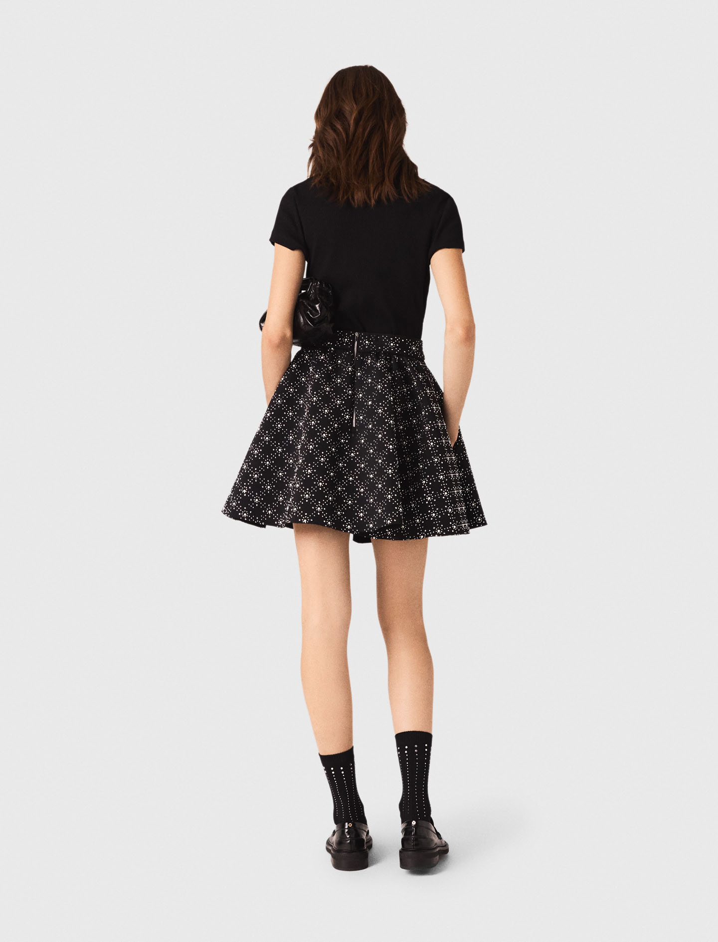 Pearl and rhinestone skater skirt - Black
