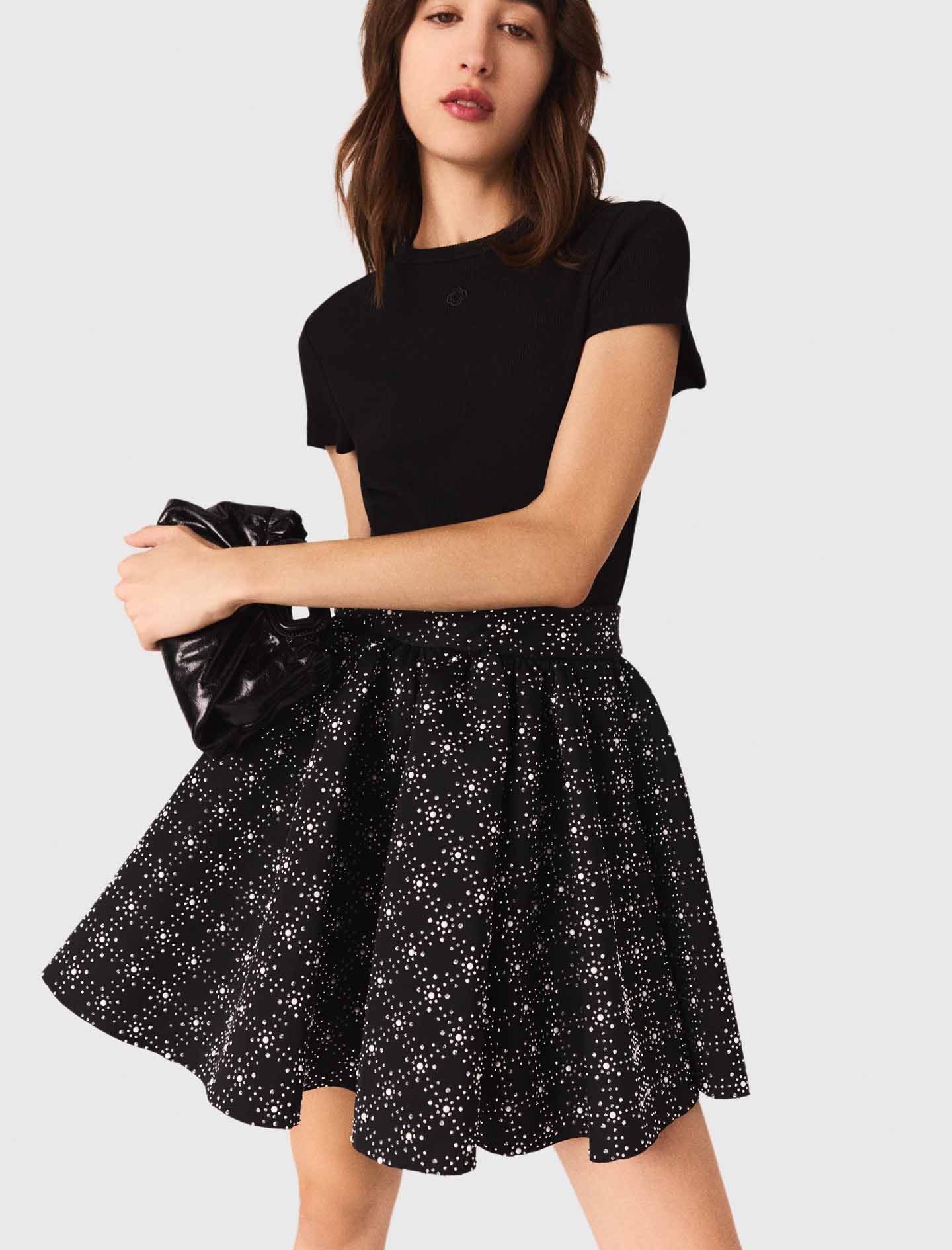 Pearl and rhinestone skater skirt - Black