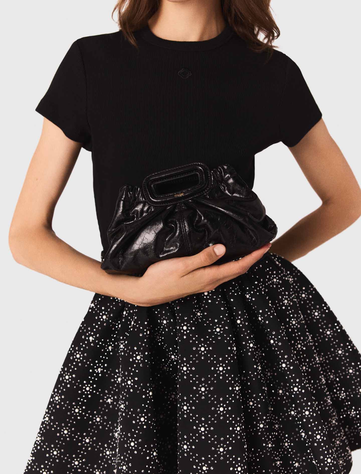 Pearl and rhinestone skater skirt - Black