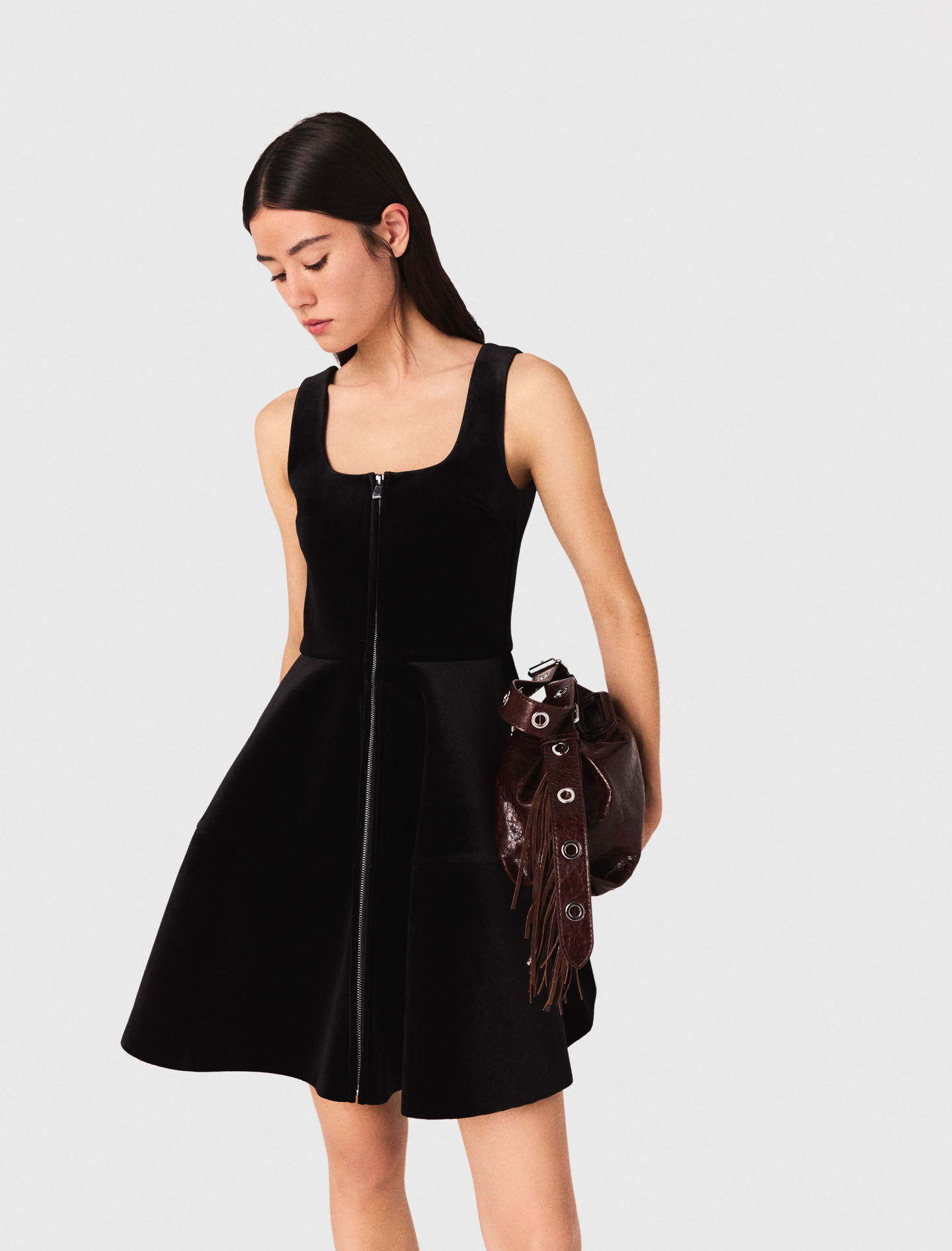 Short velvet skater dress - Black