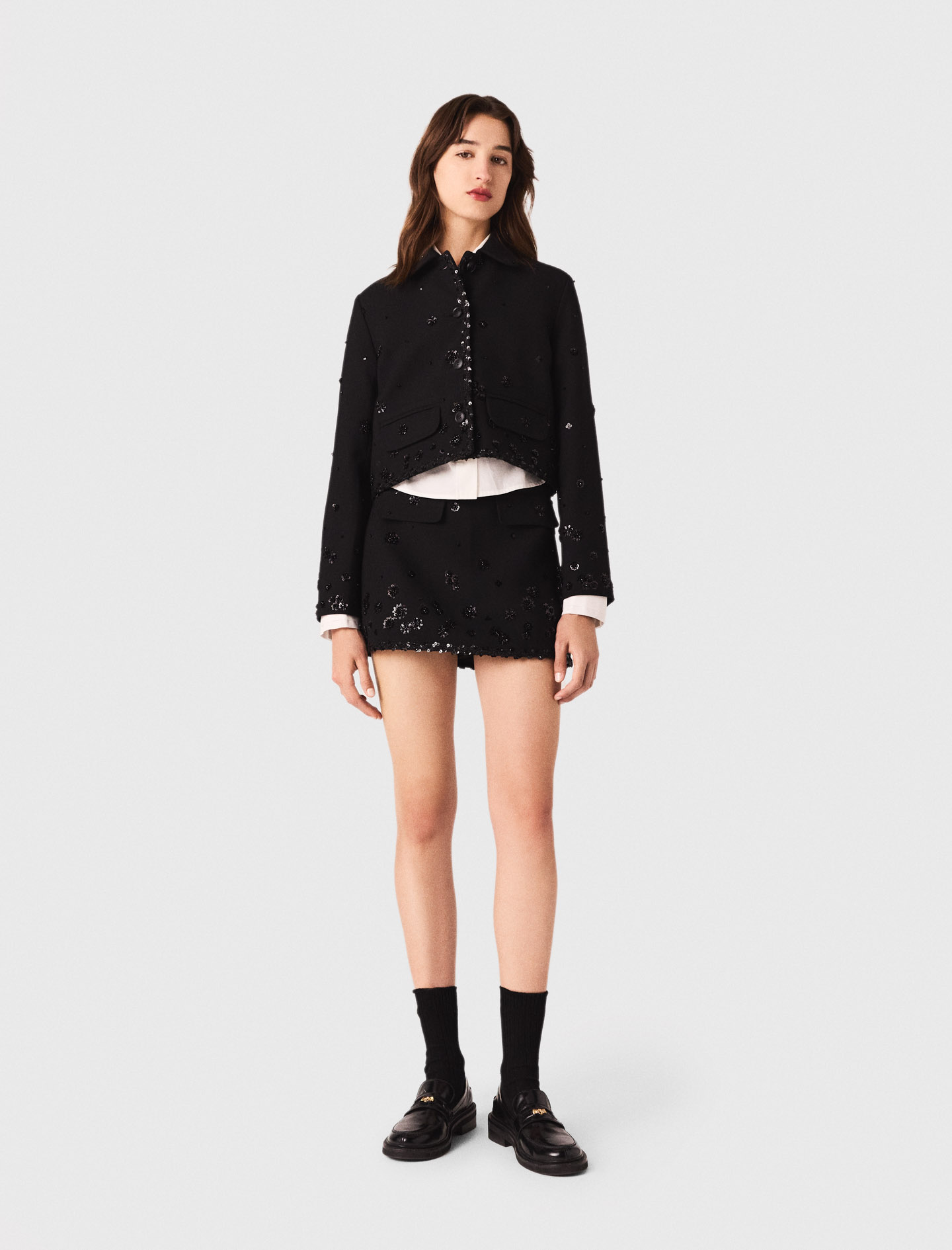 Short embroidered jacket - Black