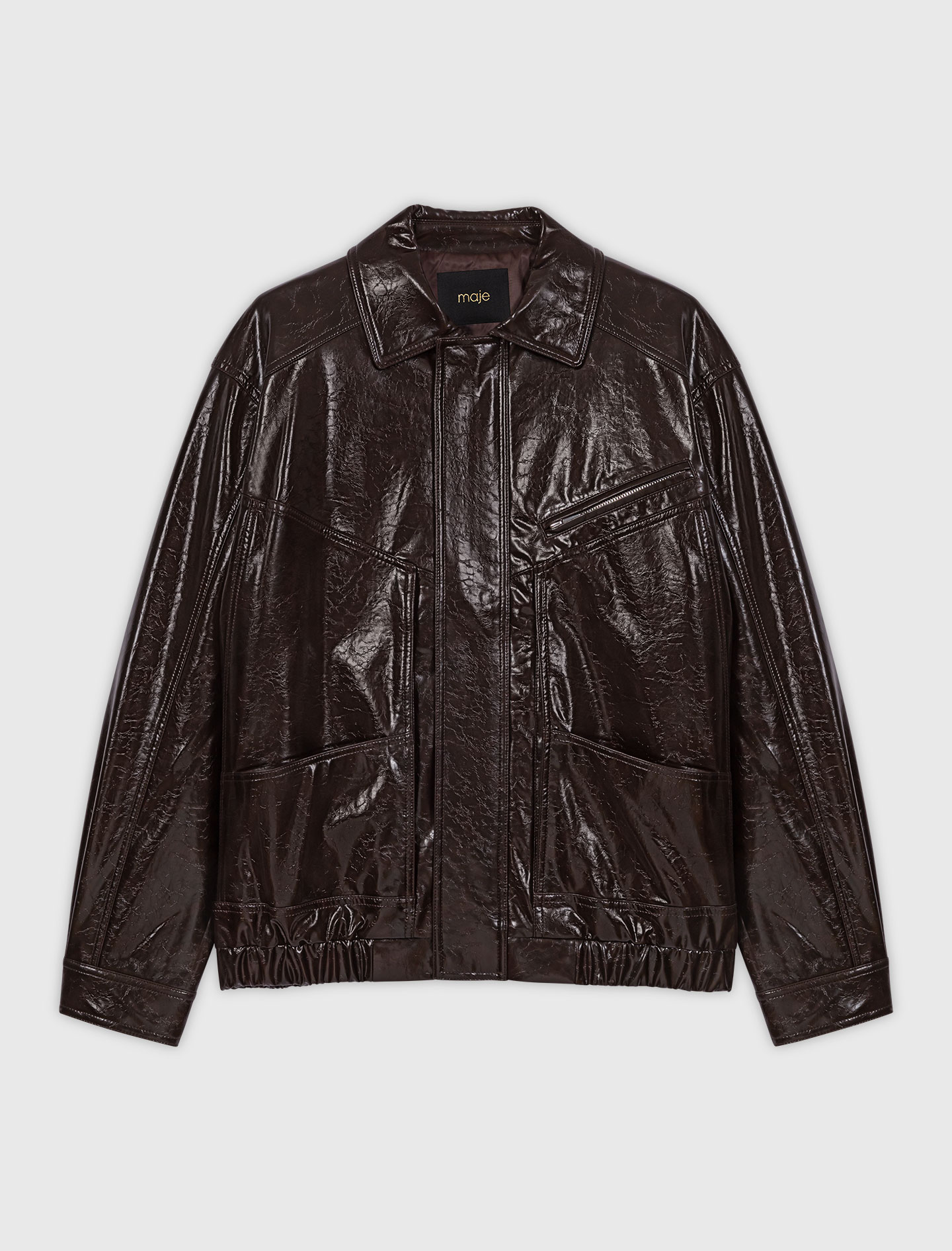 Crackled faux leather jacket - Brown