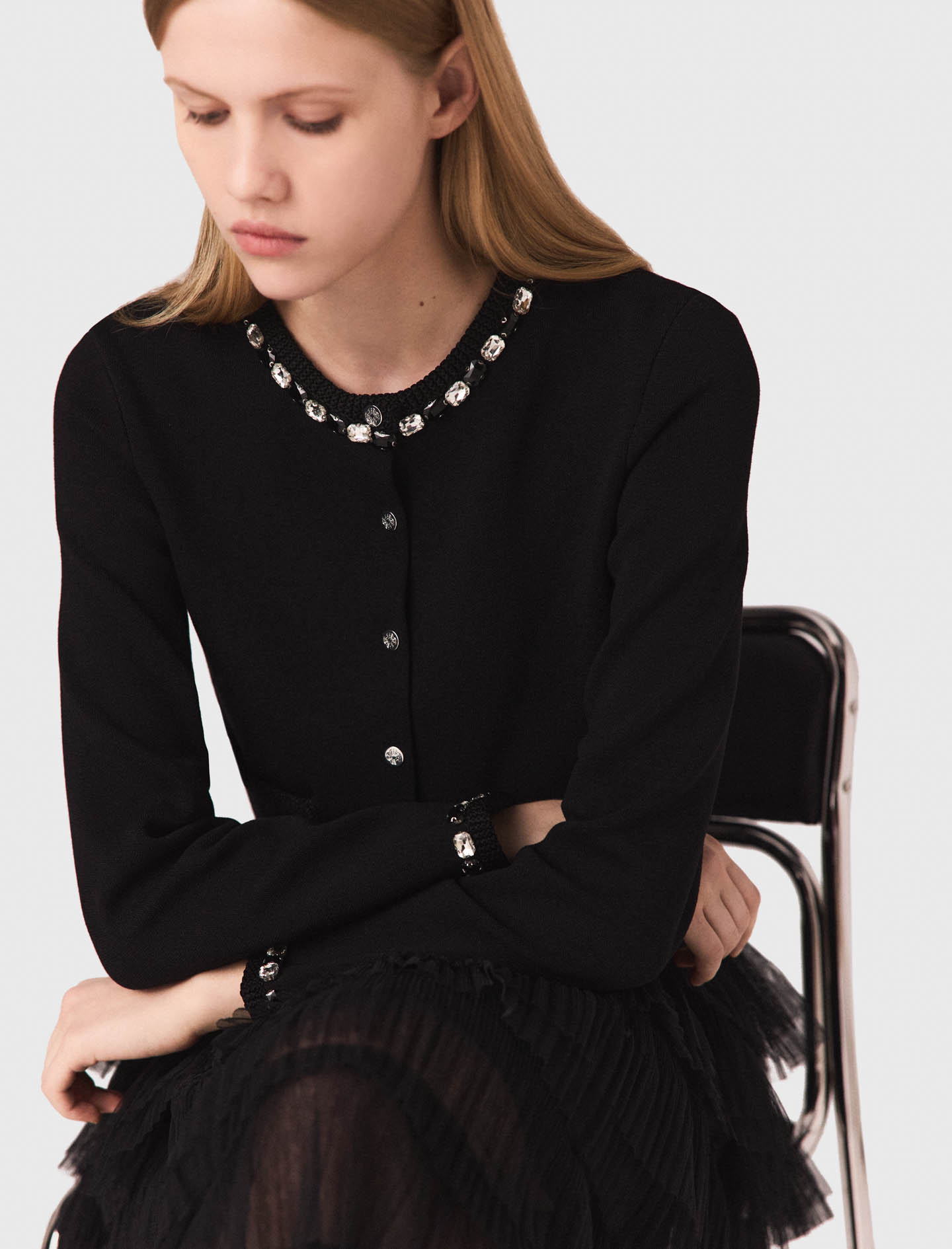 Cropped jewellery detail cardigan - Black Cropped jewellery detail cardigan - Black