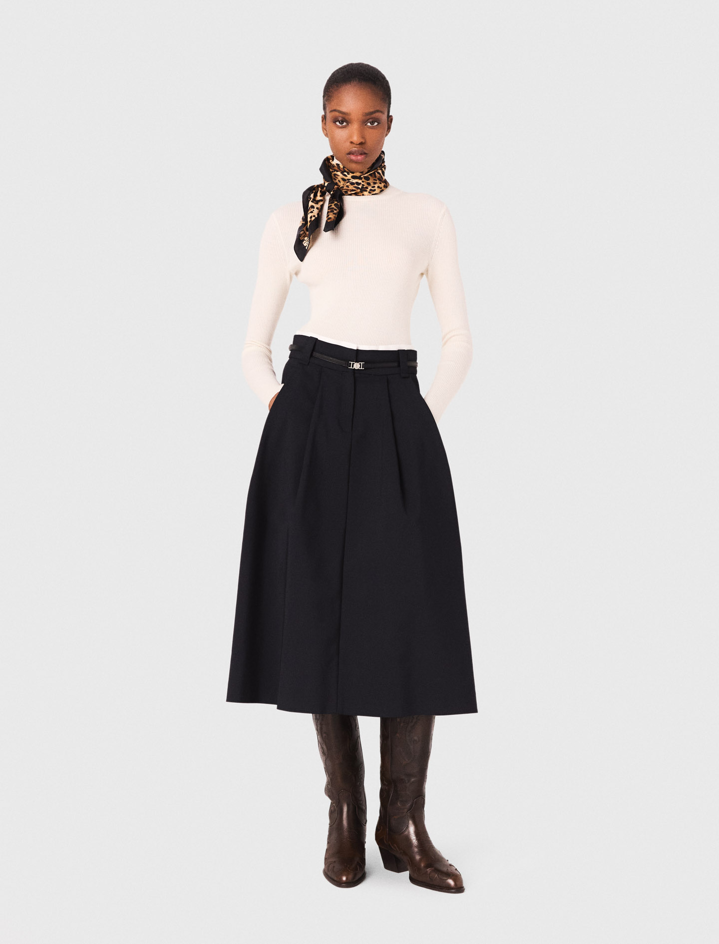 Long cotton skirt with belt - Navy Long cotton skirt with belt - Navy