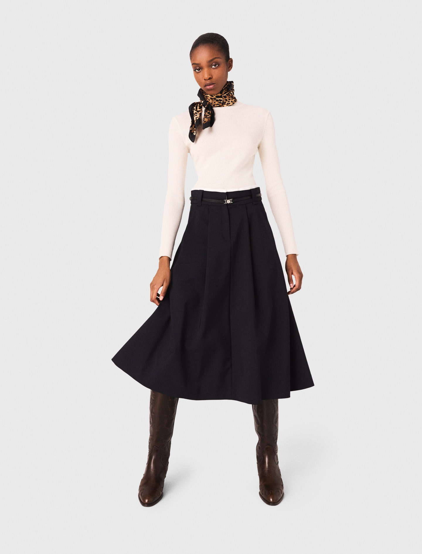 Long cotton skirt with belt - Navy Long cotton skirt with belt - Navy
