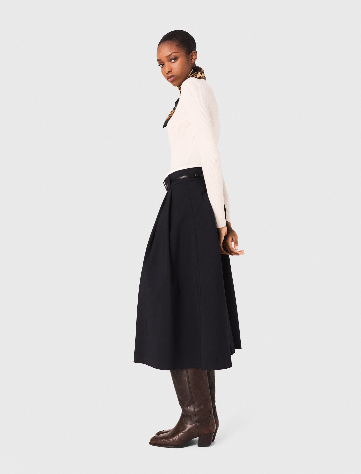 Long cotton skirt with belt - Navy Long cotton skirt with belt - Navy