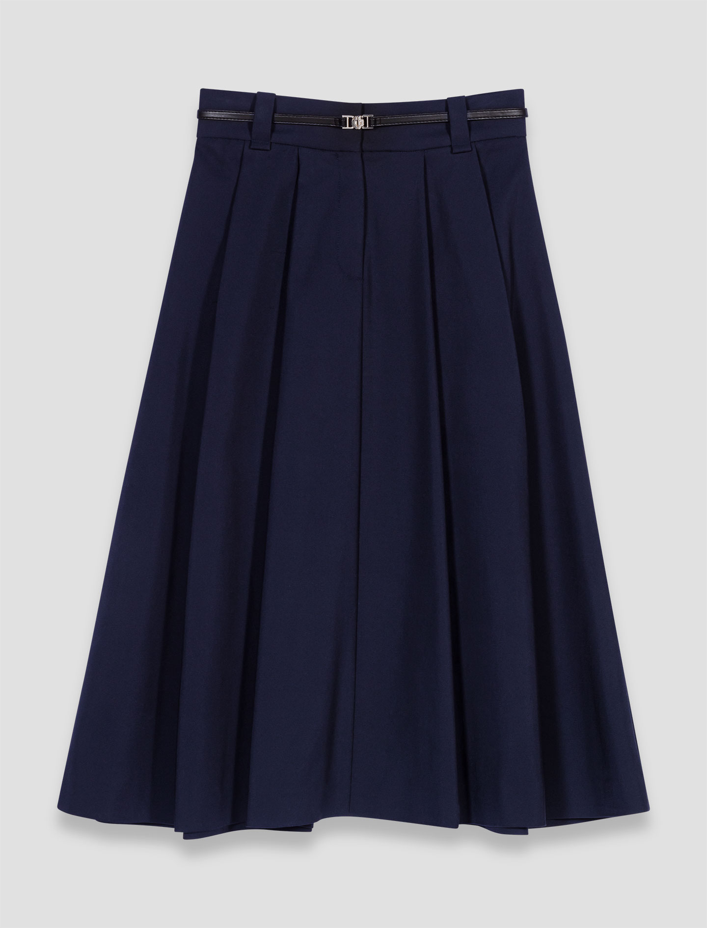 Long cotton skirt with belt - Navy