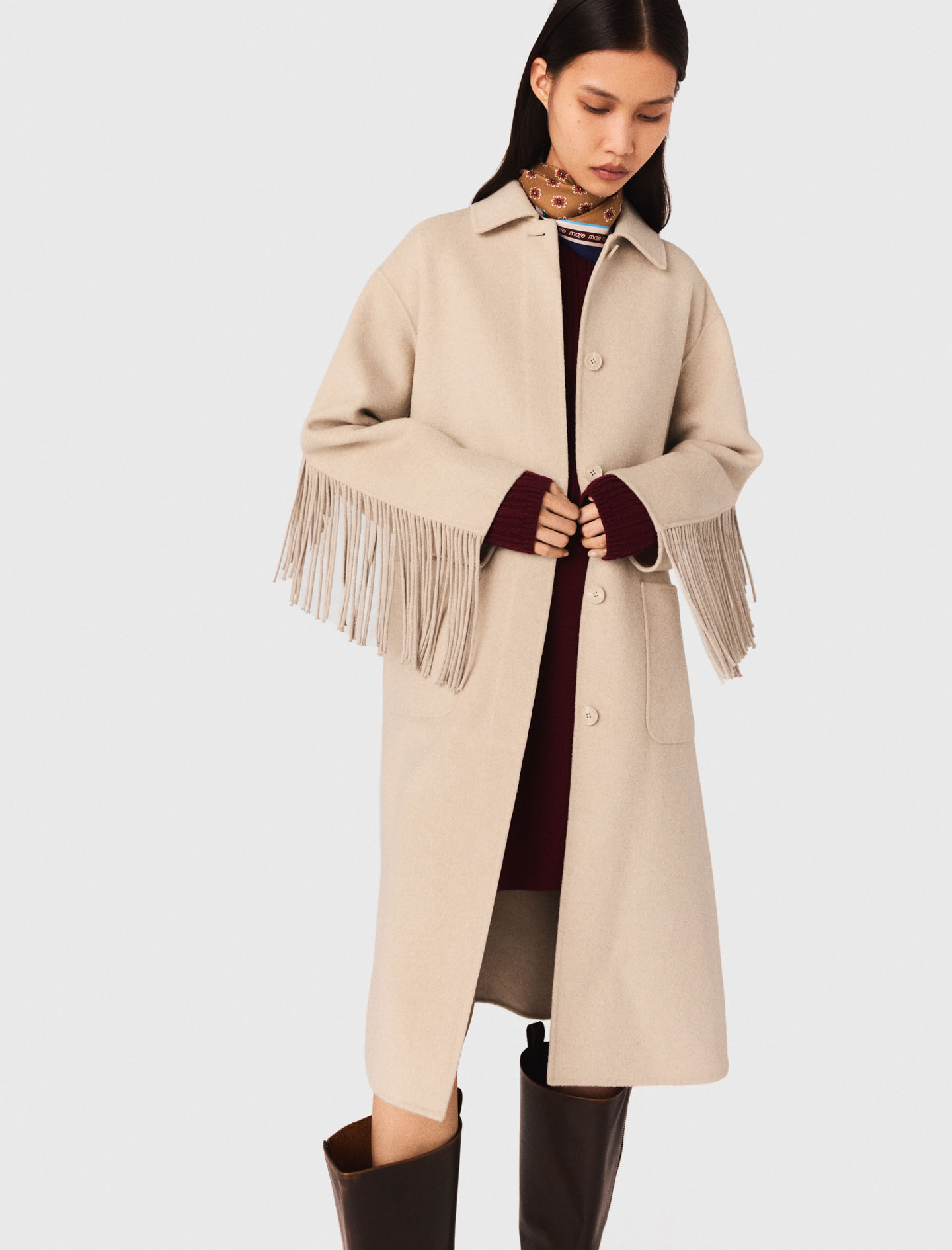 Long wool coat Beige | Maje