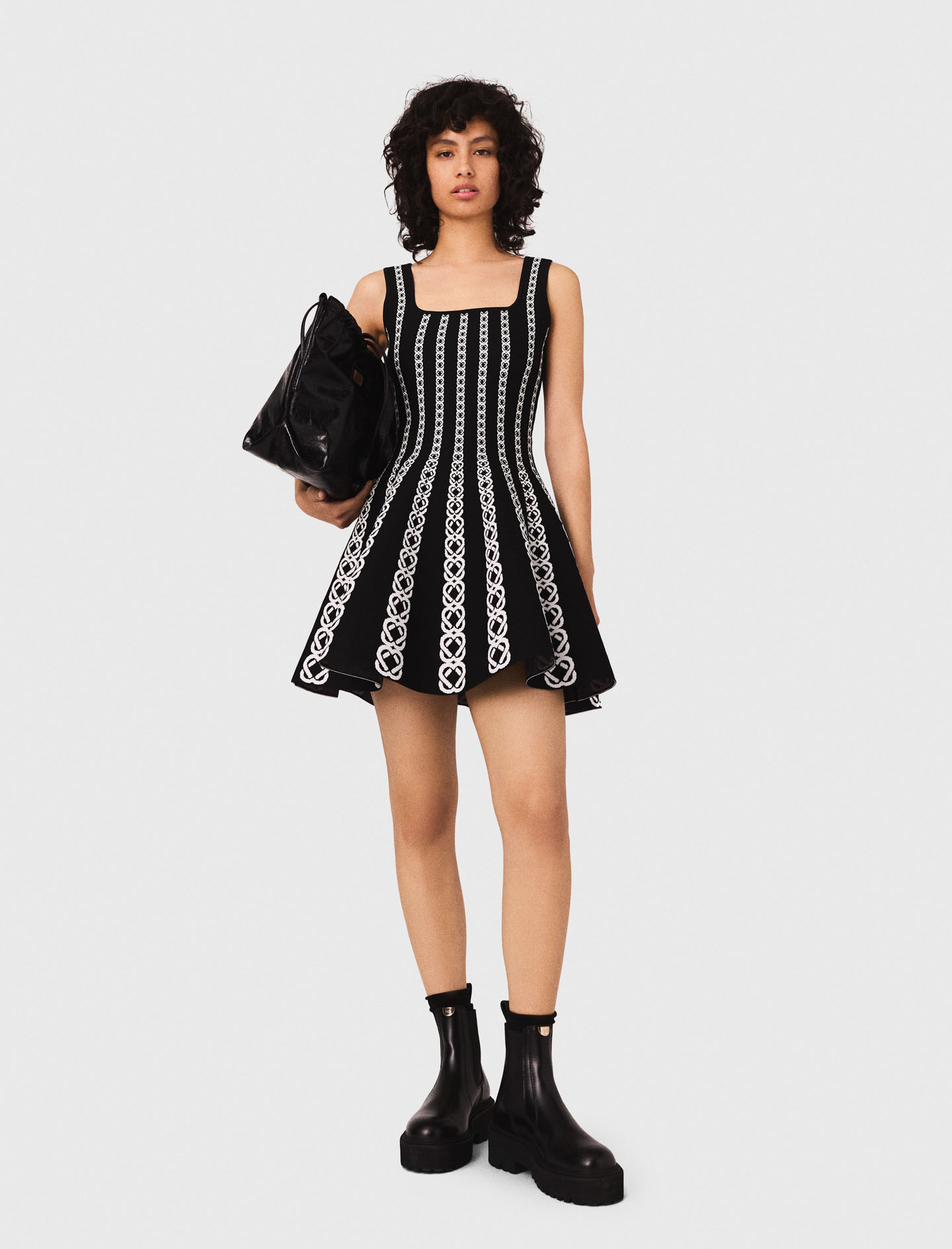 Mini jacquard knit dress - Black