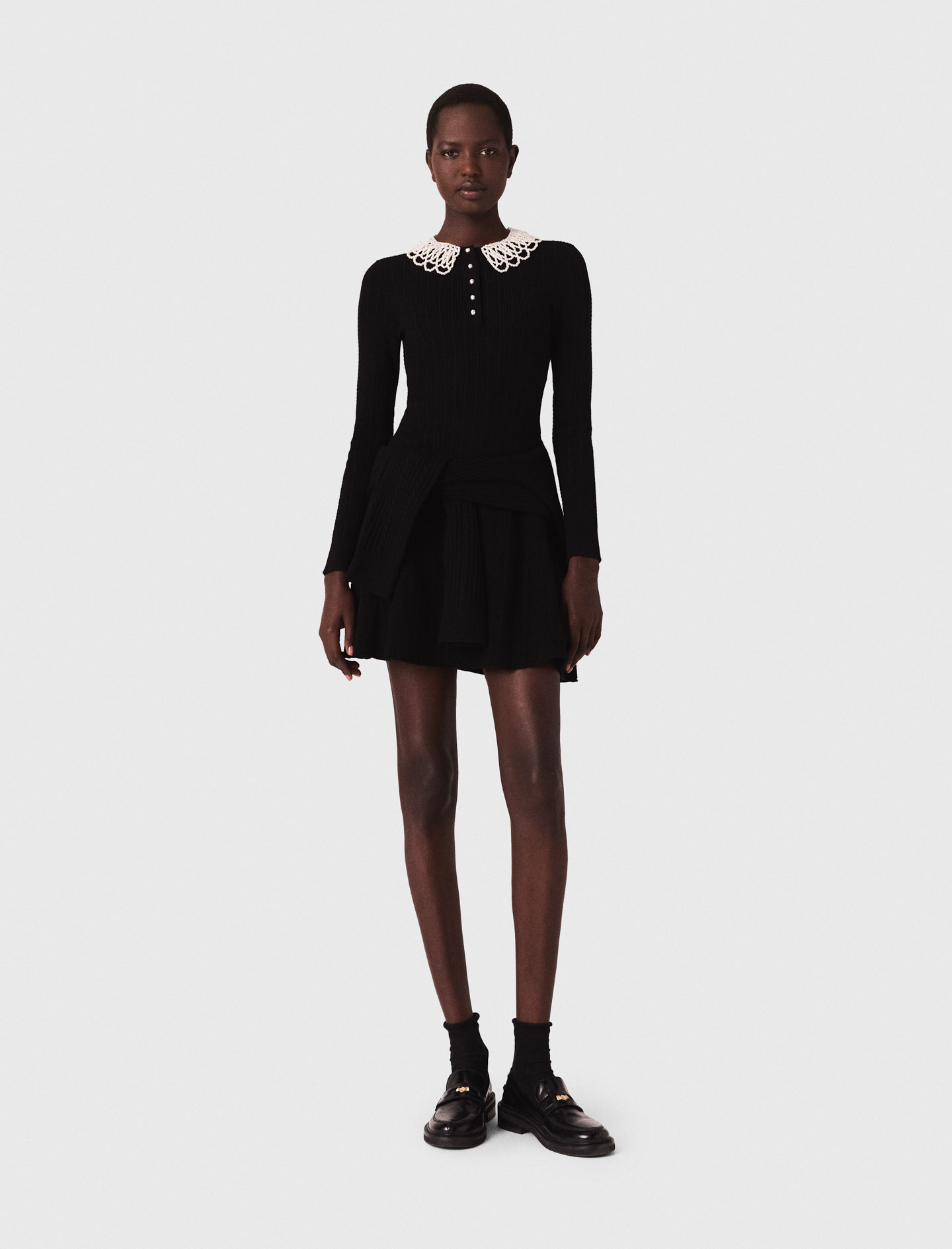 Short beaded collar knit dress - Black Short beaded collar knit dress - Black