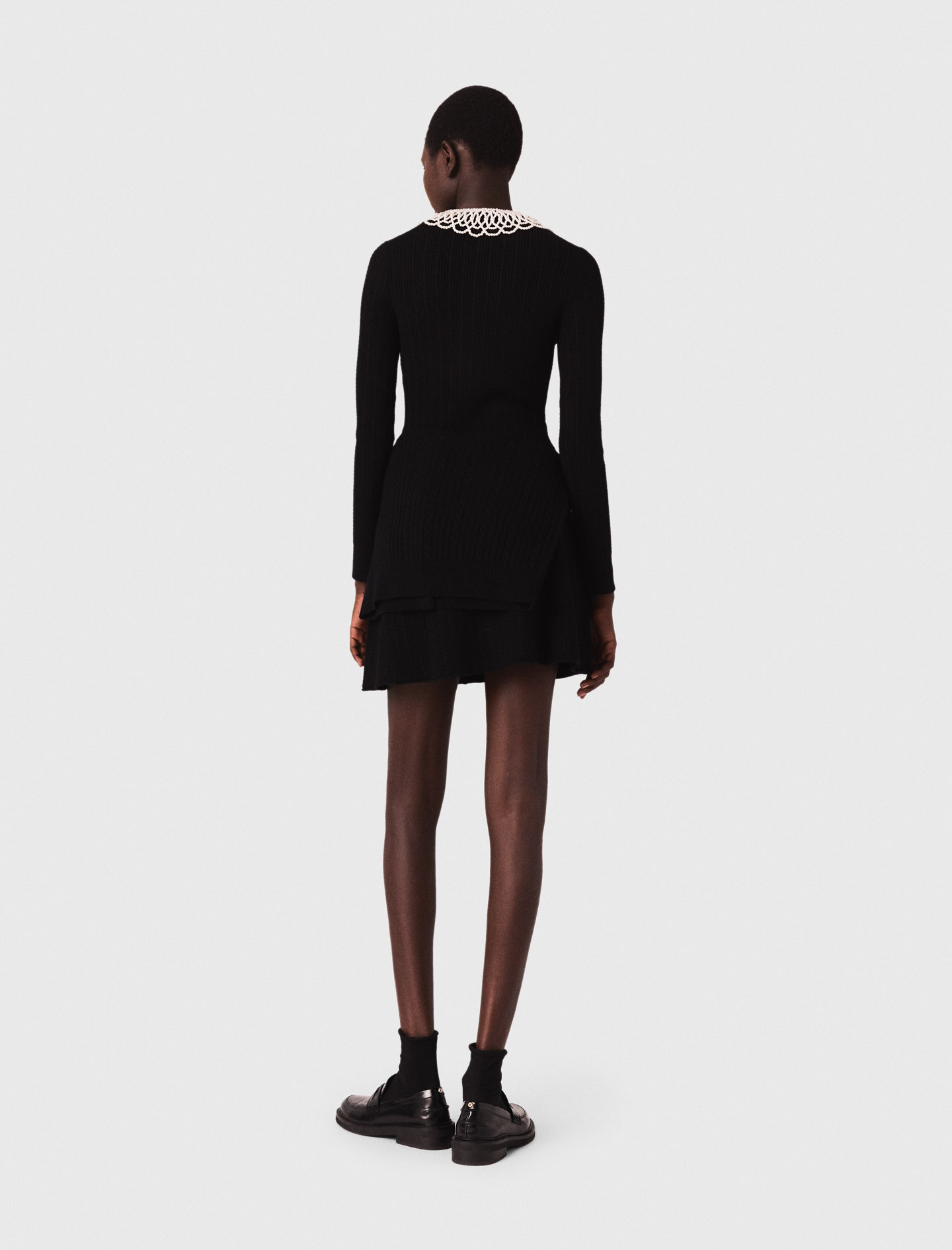 Short beaded collar knit dress - Black Short beaded collar knit dress - Black