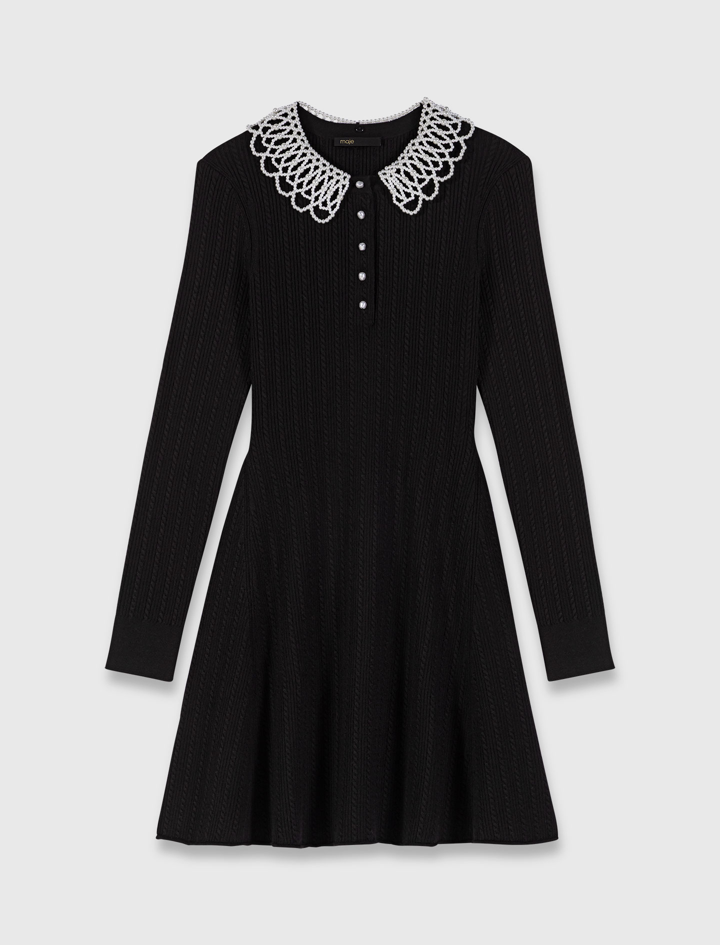 Short beaded collar knit dress - Black