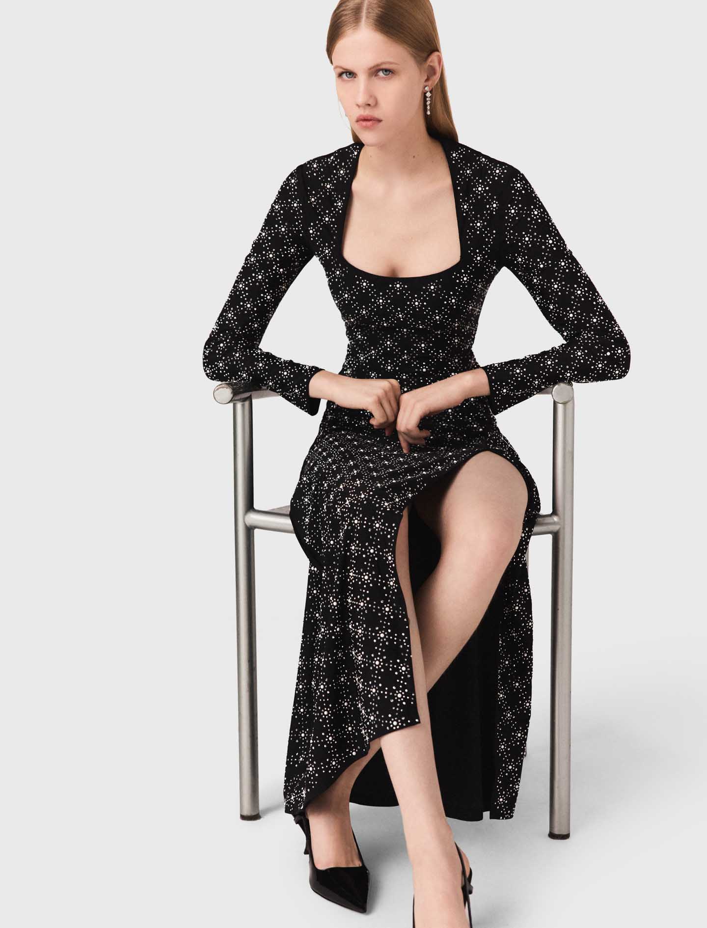 Beaded and rhinestone maxi dress - Black