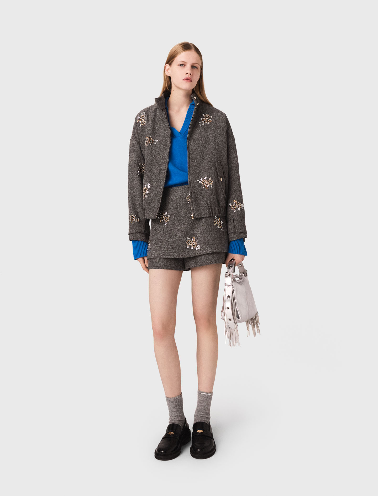 Floral embroidered shorts - Grey