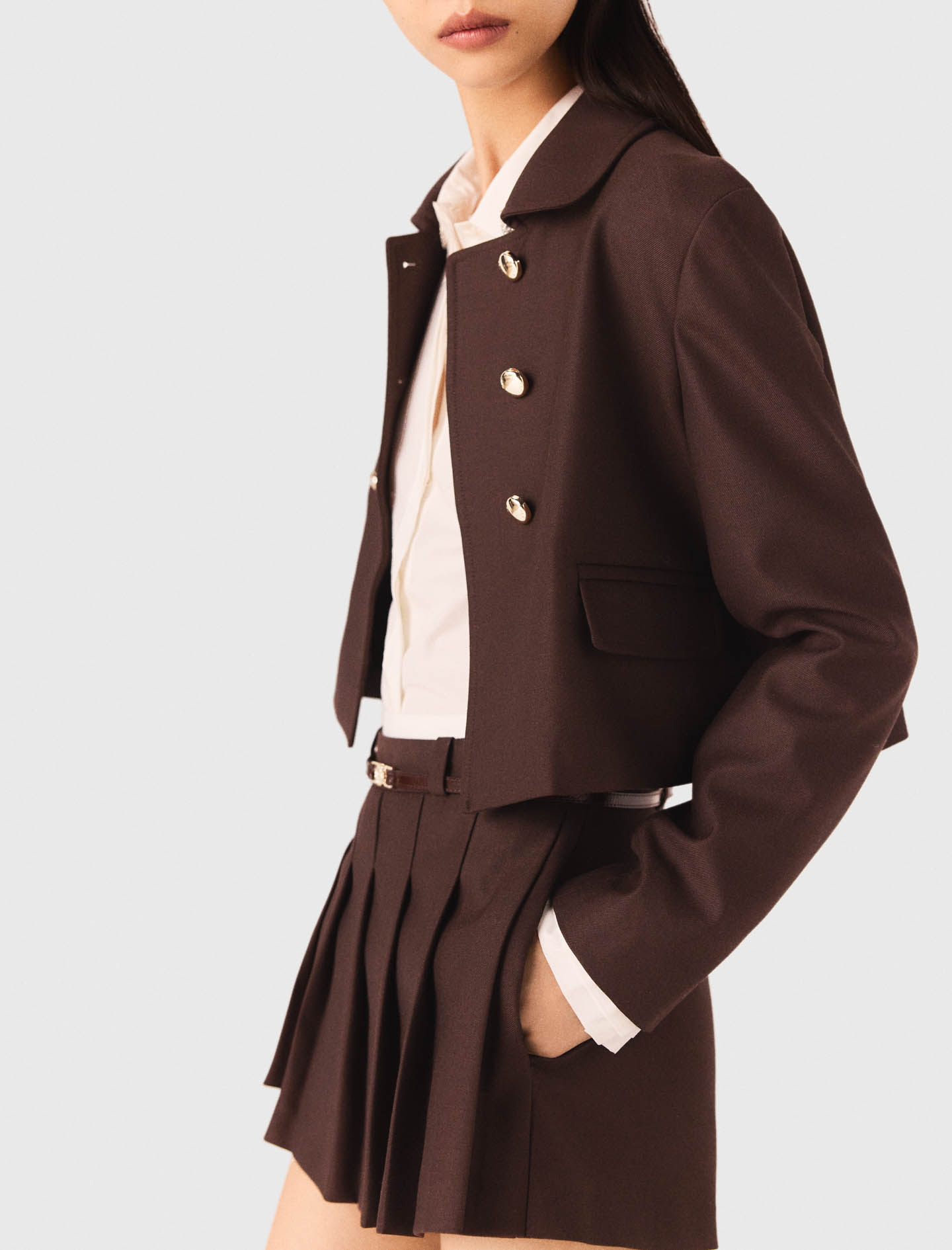 Short double breasted jacket - Brown