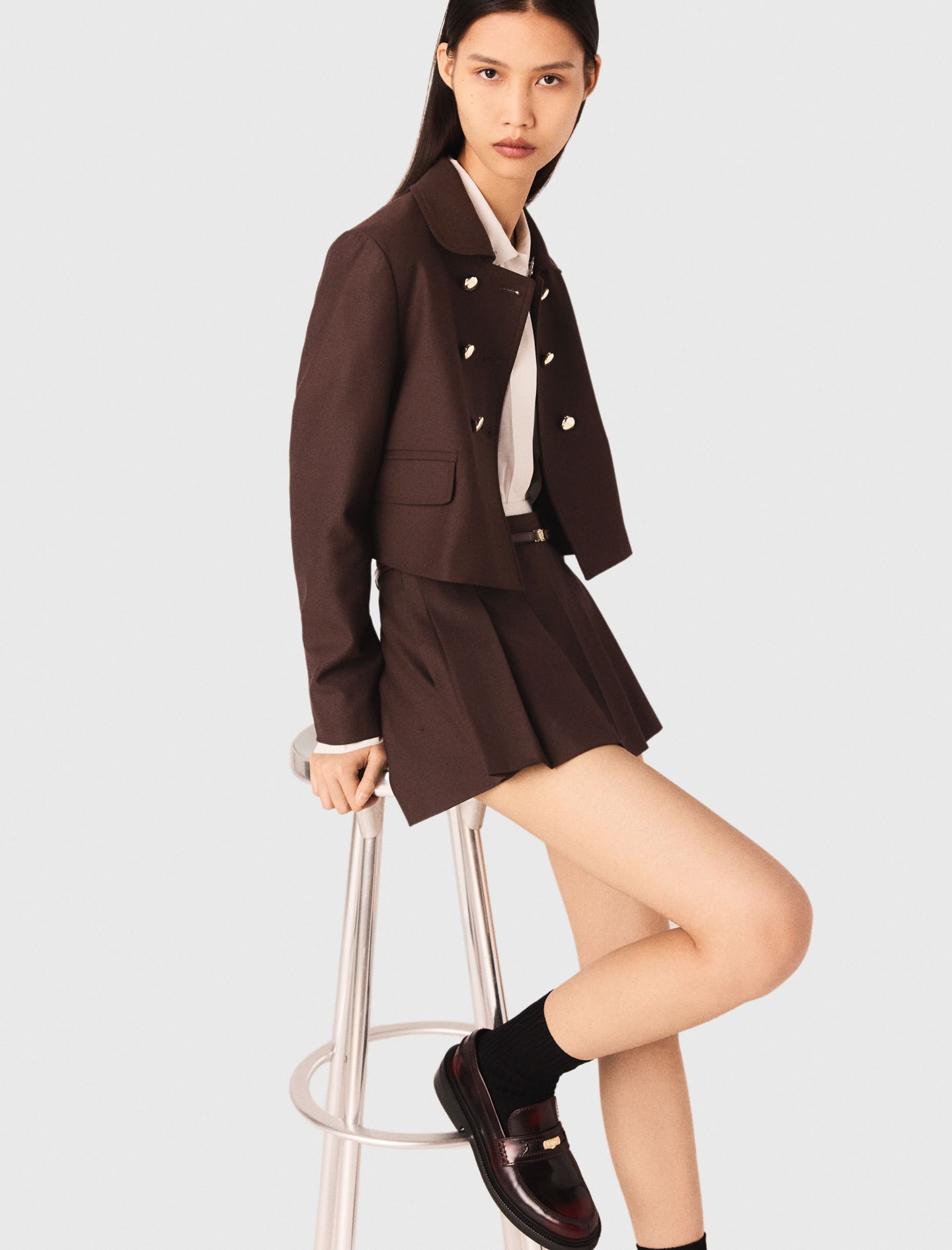 Short double breasted jacket - Brown