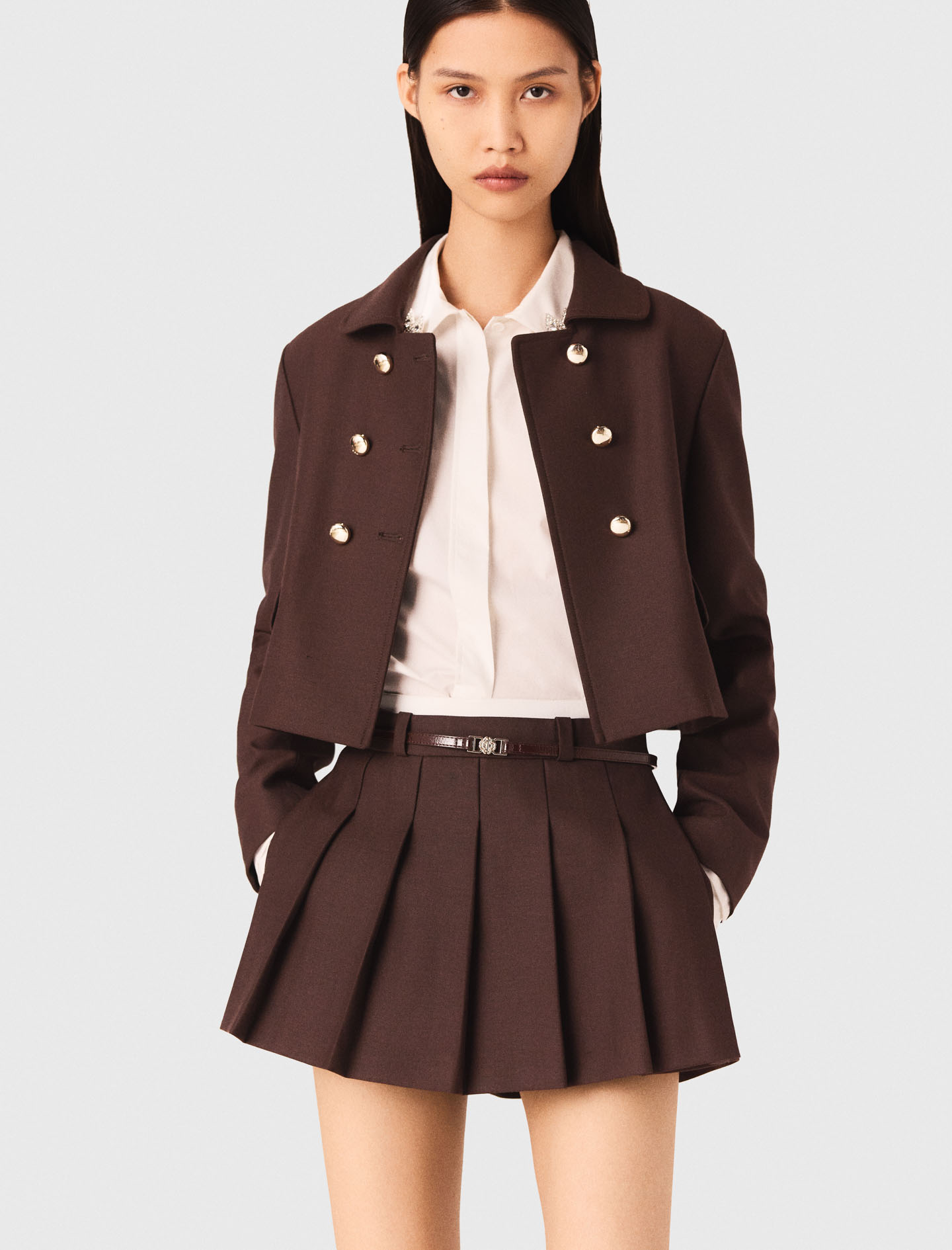 Short double breasted jacket - Brown