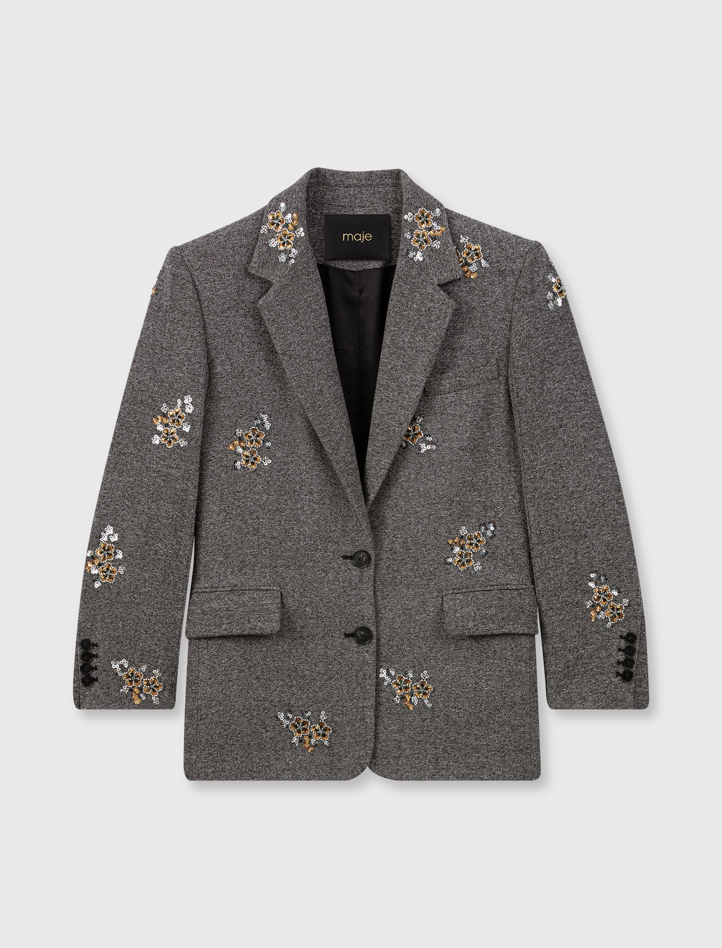 Flower embroidered wool jacket - Grey