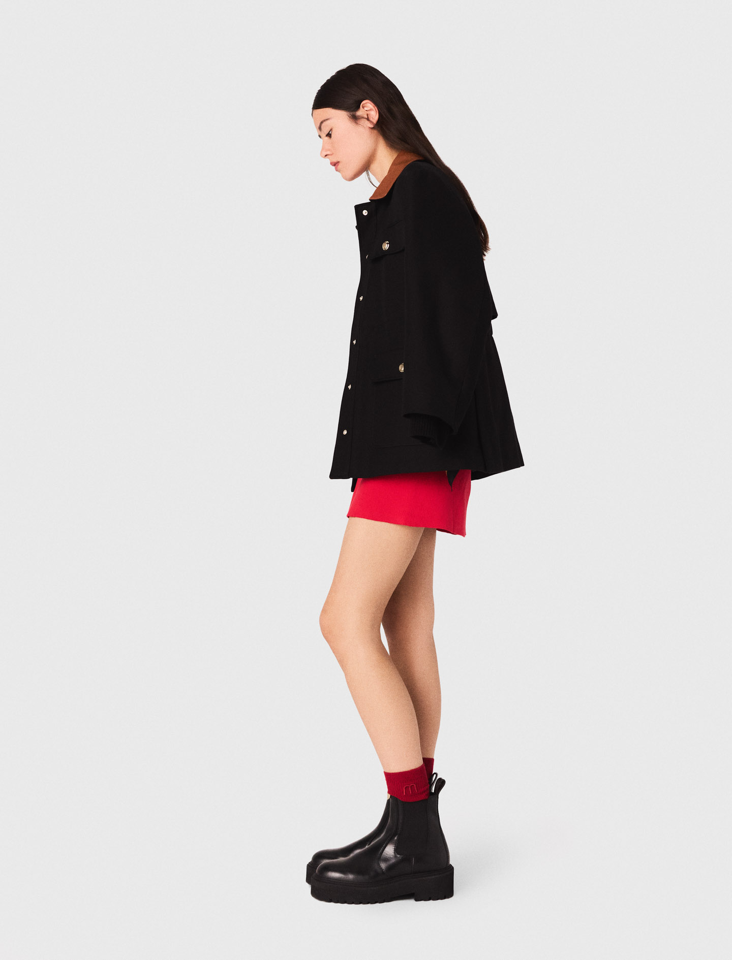 Parka with leather collar - Black