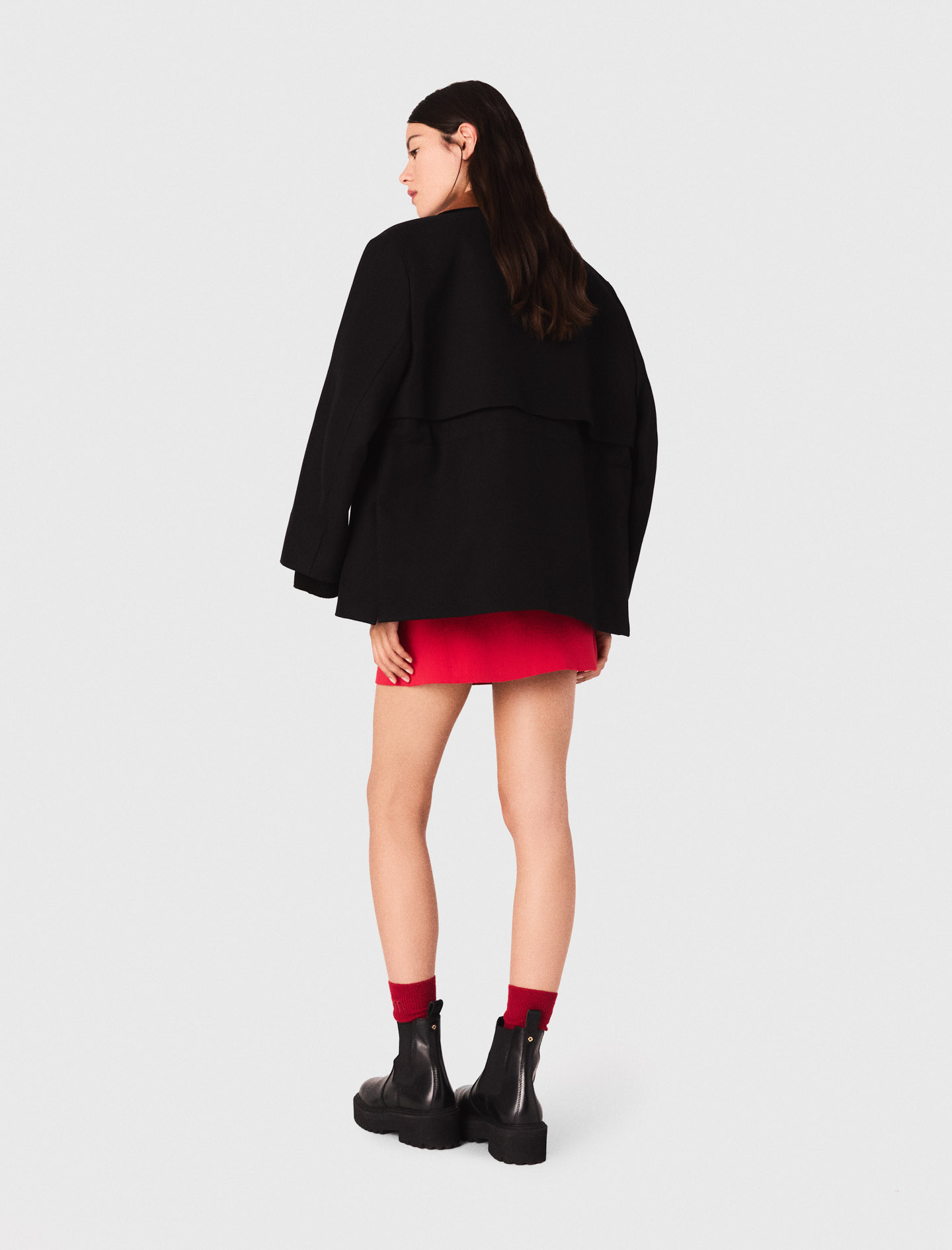 Parka with leather collar - Black