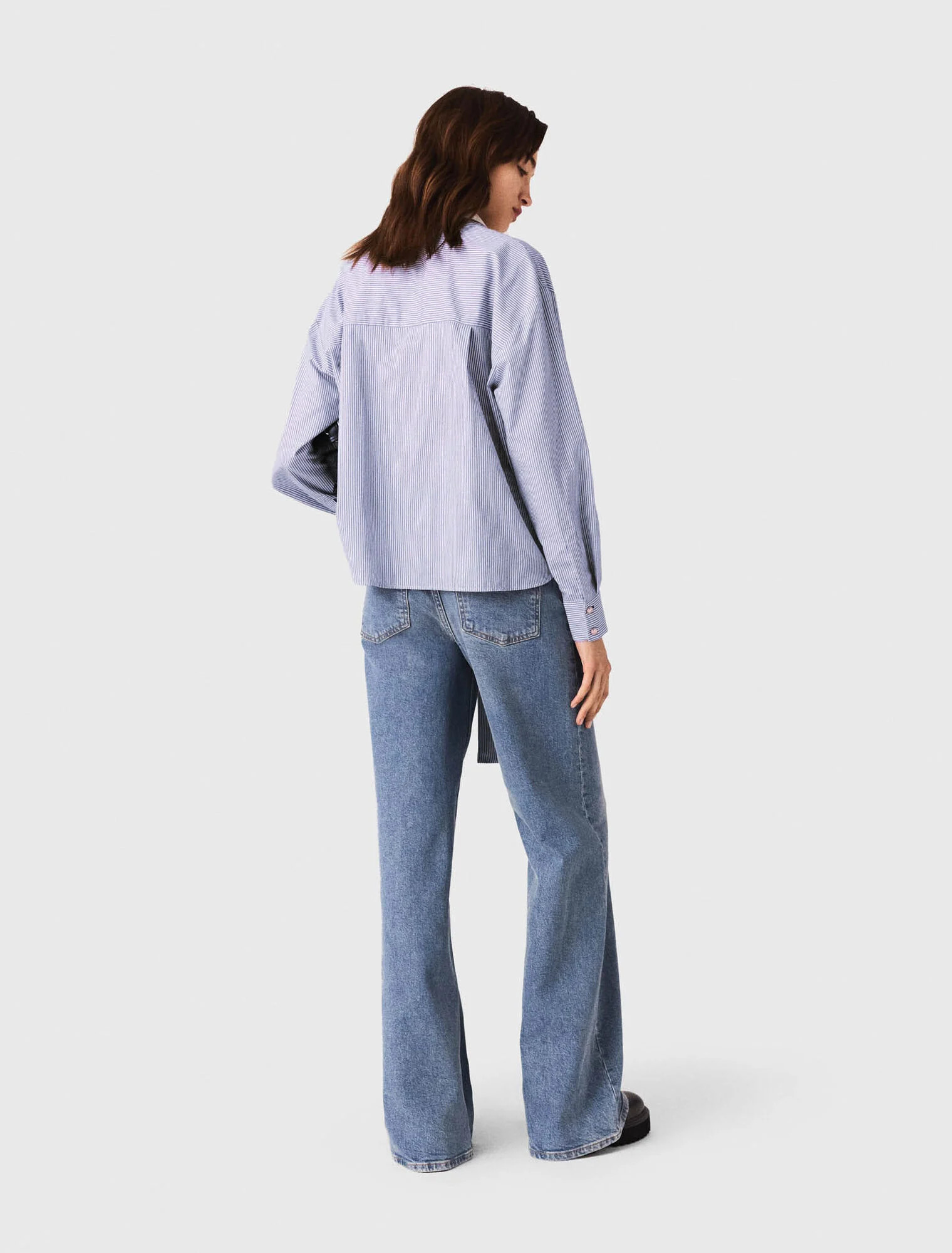 Striped pussy bow shirt - Blue