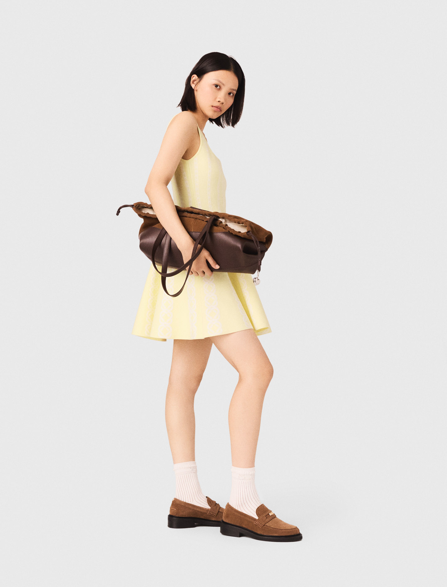 Jacquard knit short dress - Yellow