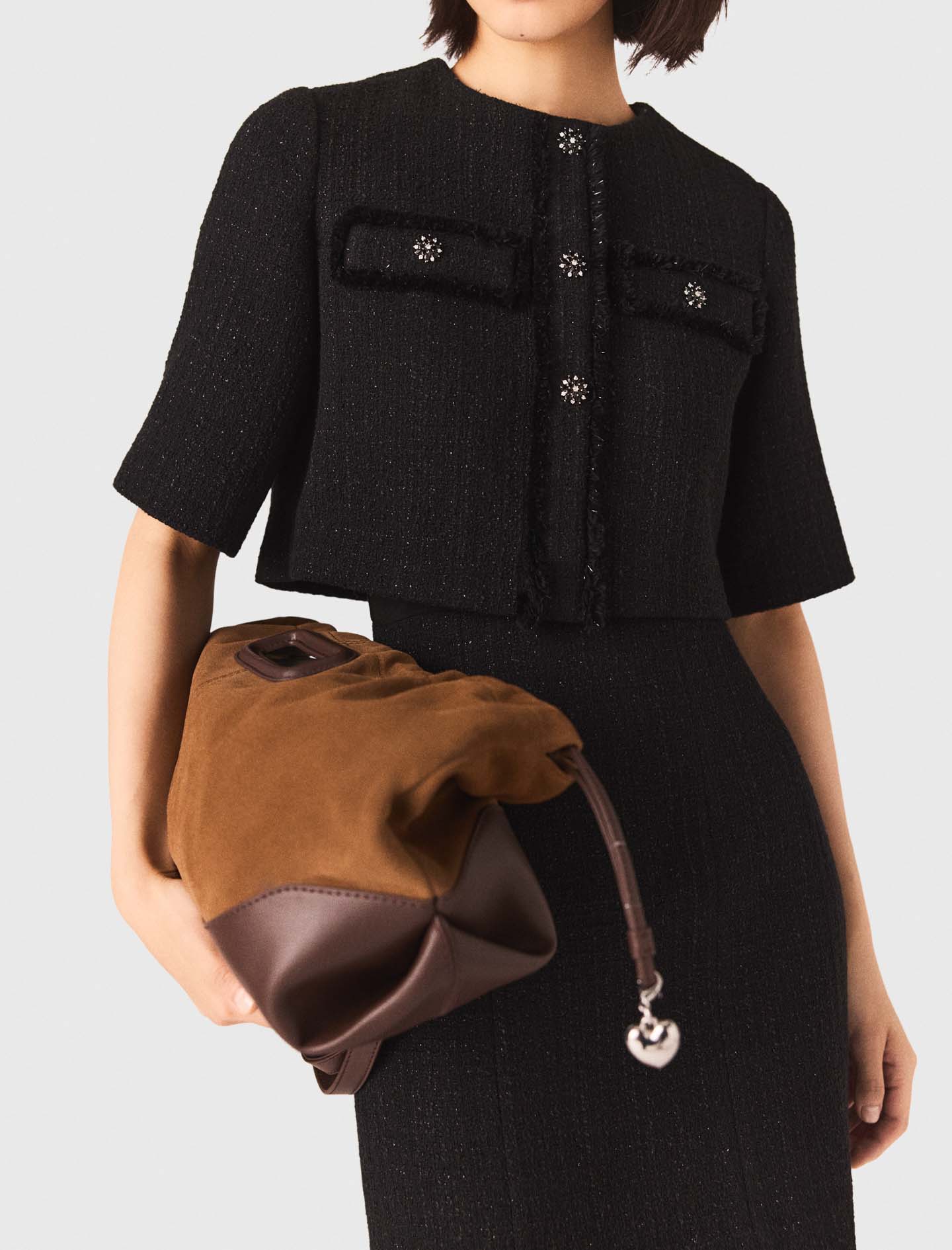 2 in 1 shiny tweed dress - Black