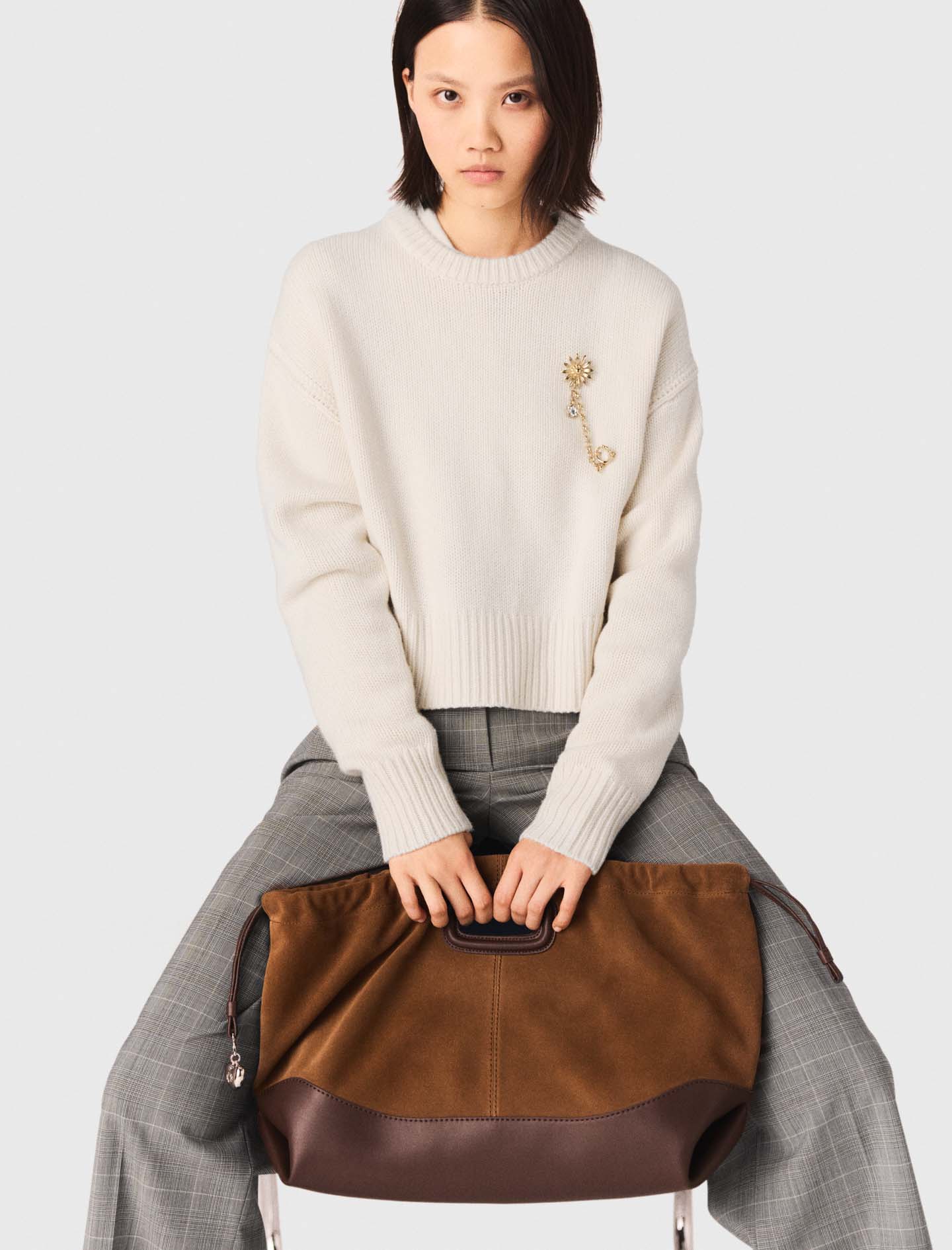 Leather and suede M Tote bag - Brown